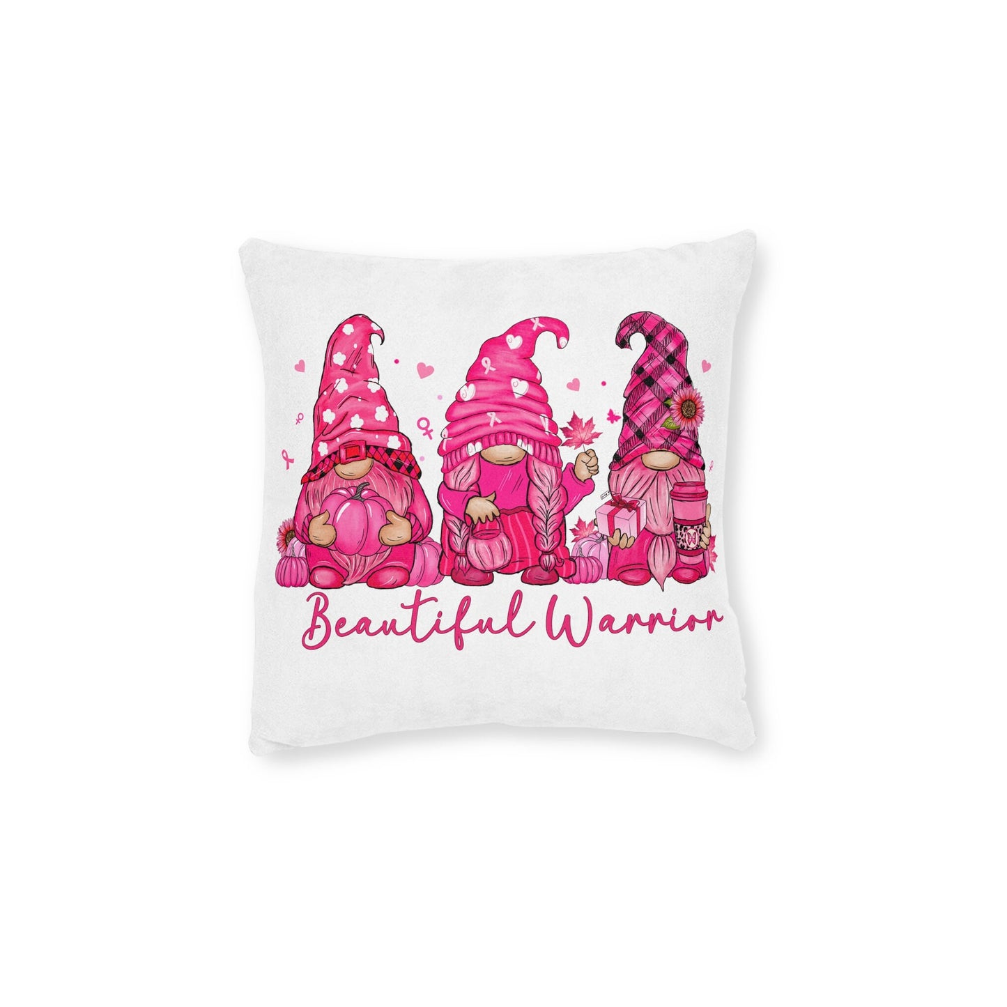 Beautiful warrior Cancer Gnome Pillow, Pink Fall gifts, Women Ladies Breast Cancer Awareness Month Womens Girls Charity Birthday Christmas