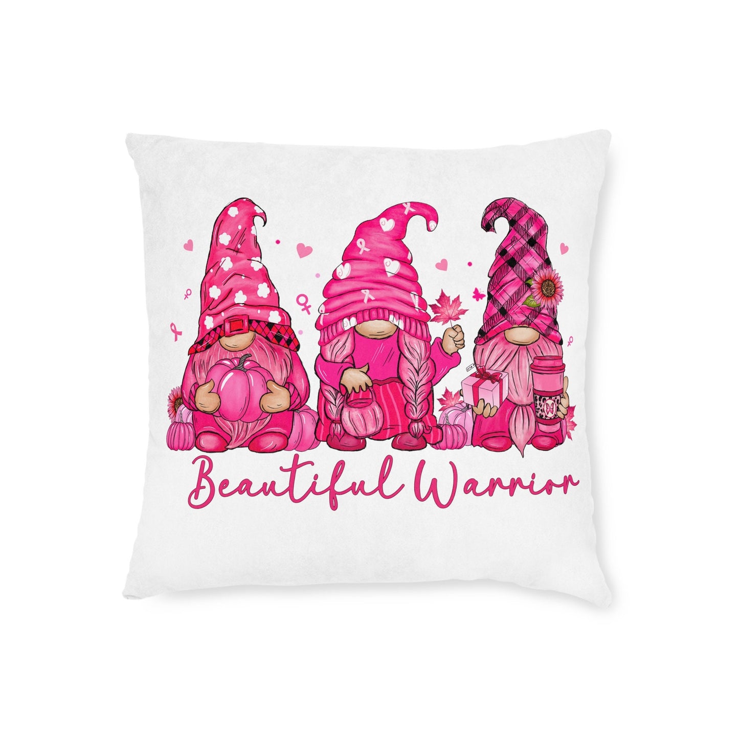 Beautiful warrior Cancer Gnome Pillow, Pink Fall gifts, Women Ladies Breast Cancer Awareness Month Womens Girls Charity Birthday Christmas