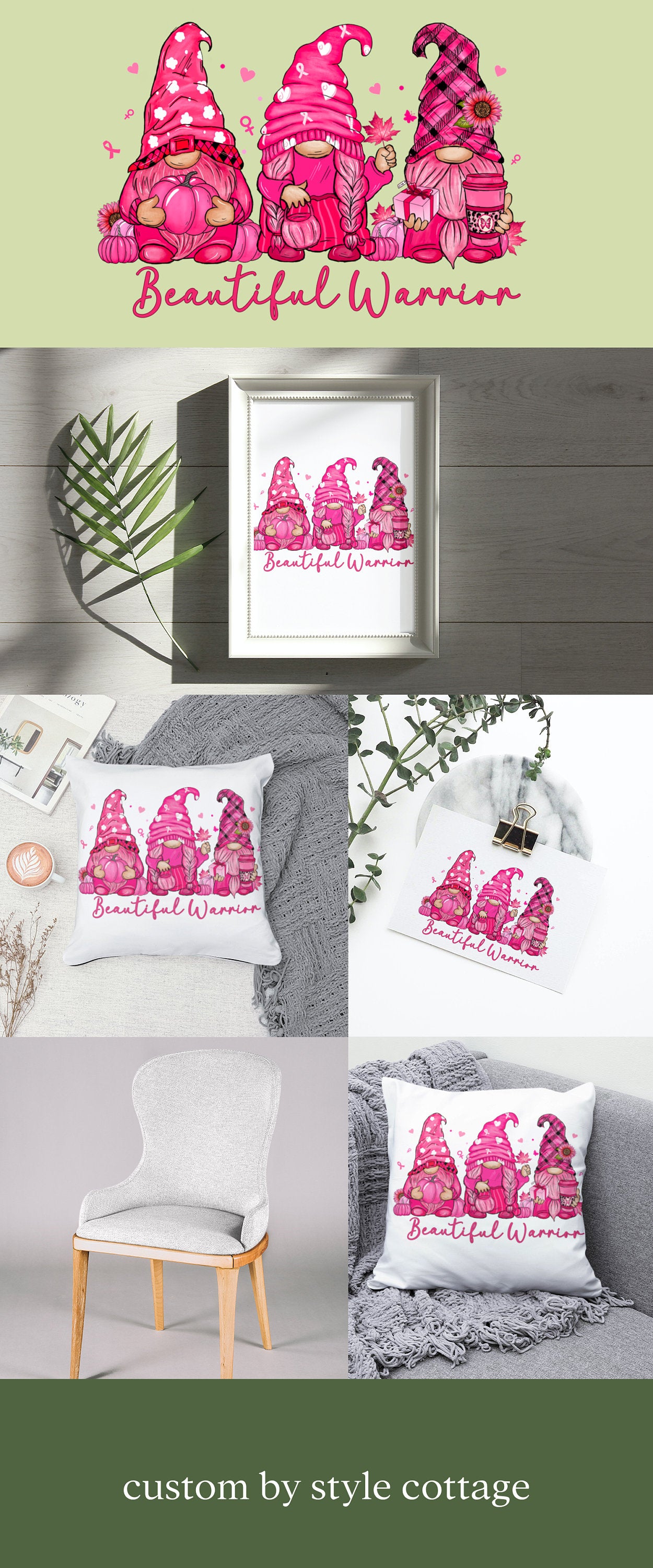 Beautiful warrior Cancer Gnome Pillow, Pink Fall gifts, Women Ladies Breast Cancer Awareness Month Womens Girls Charity Birthday Christmas