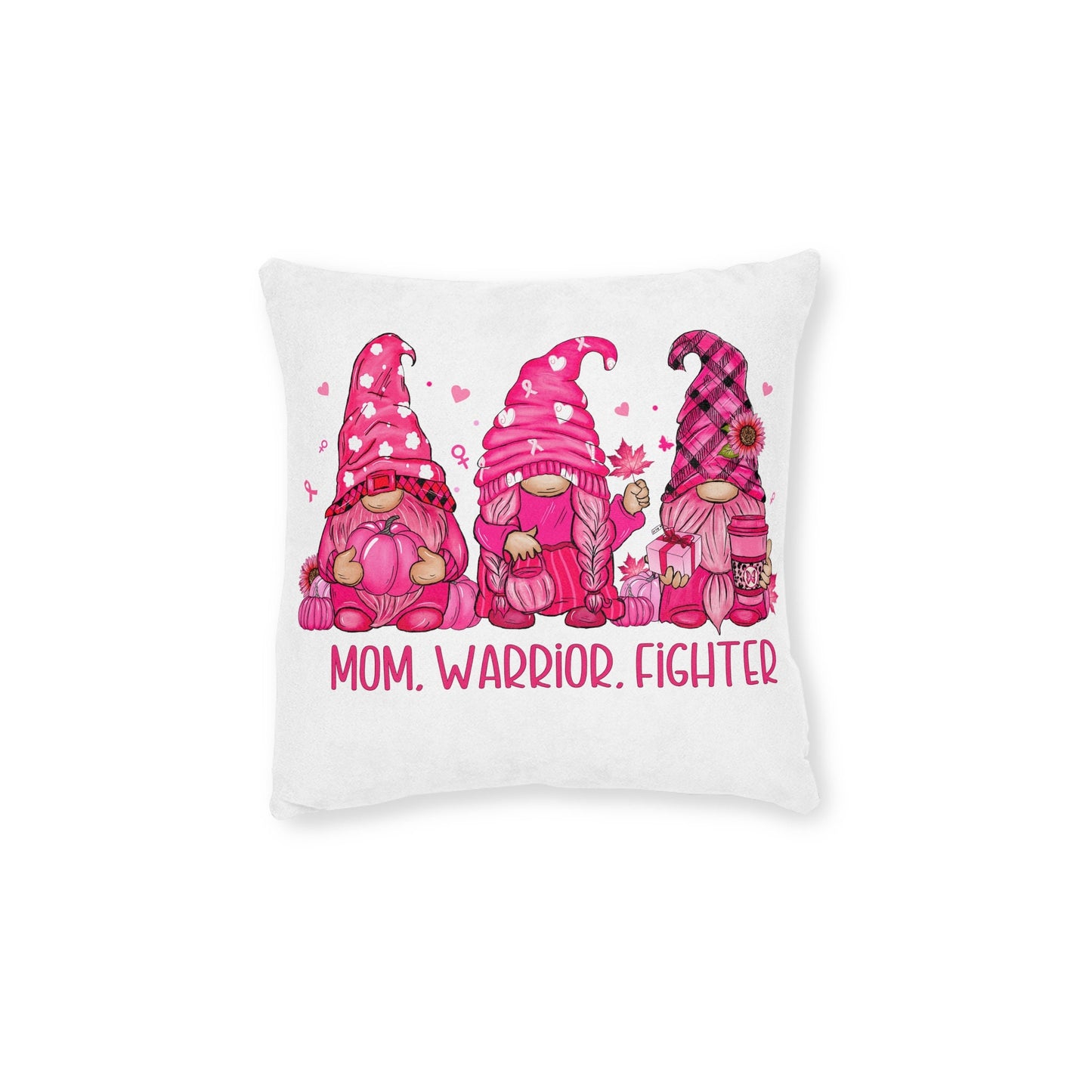 Breast Cancer Awareness Pillow - Mom Warrior Fighter Pink Fall Gift for Women Ladies Girls - Charity Donation Birthday Christmas Gnome