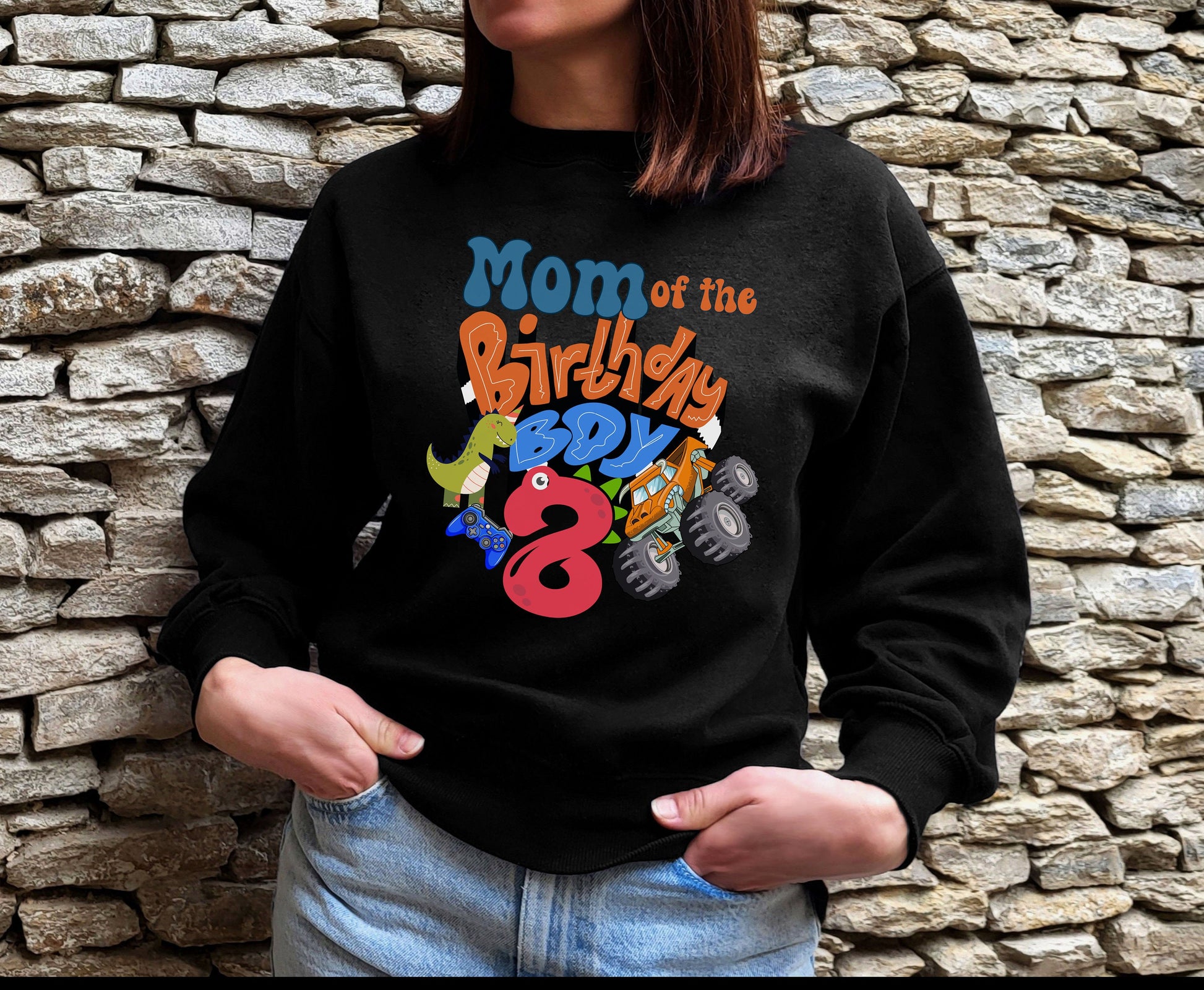 Family matching Birthday boy tshirts, Mom of the birthday boy tshirts, dad of the birthday boy shirt, Brother of the birthday boy tshirt, sister of the birthday boy tshirt, crew neck colorful monster card white tshirt