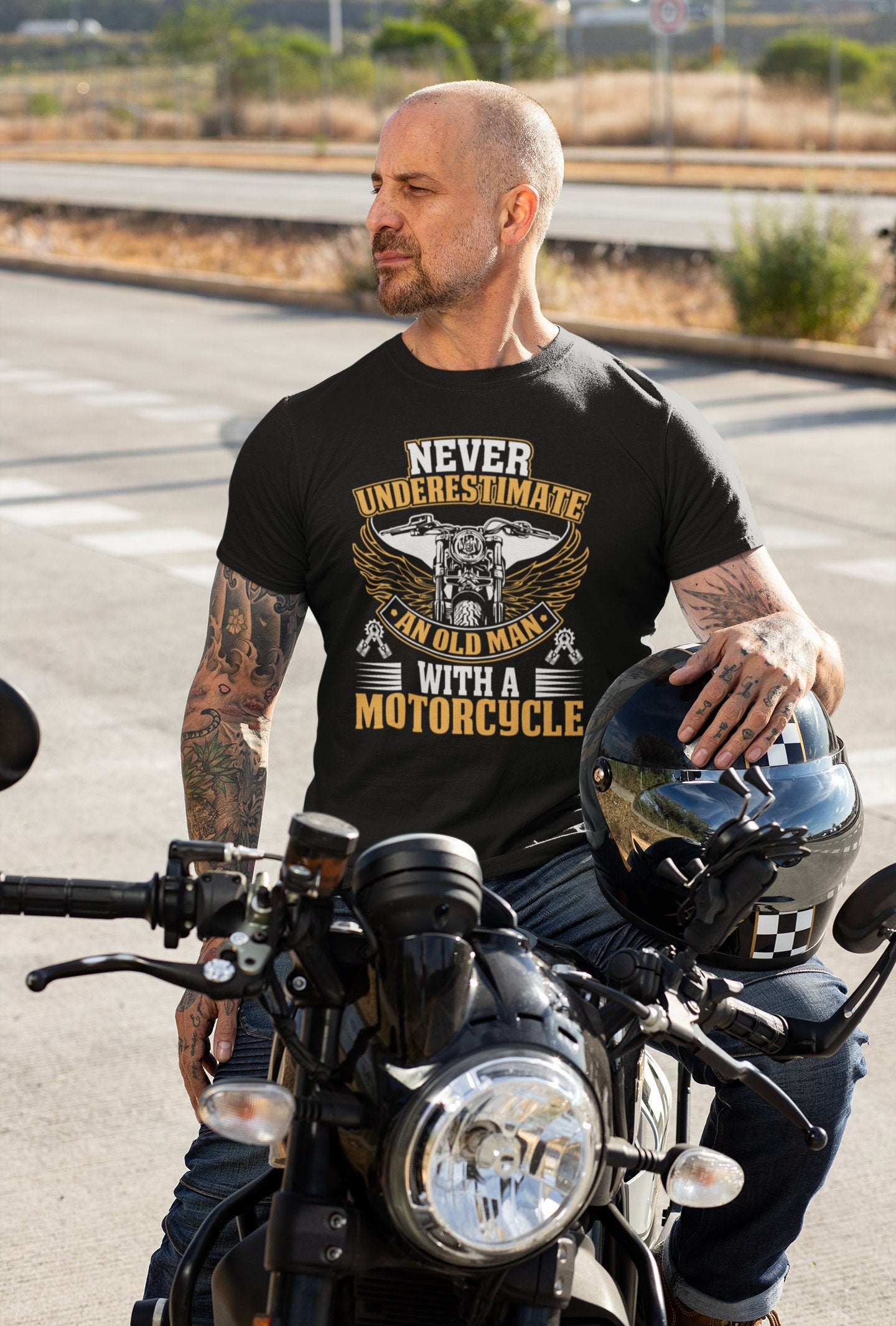 Biker Dad Husband Birthday gift Old men crewneck Motorcycle tshirt for him