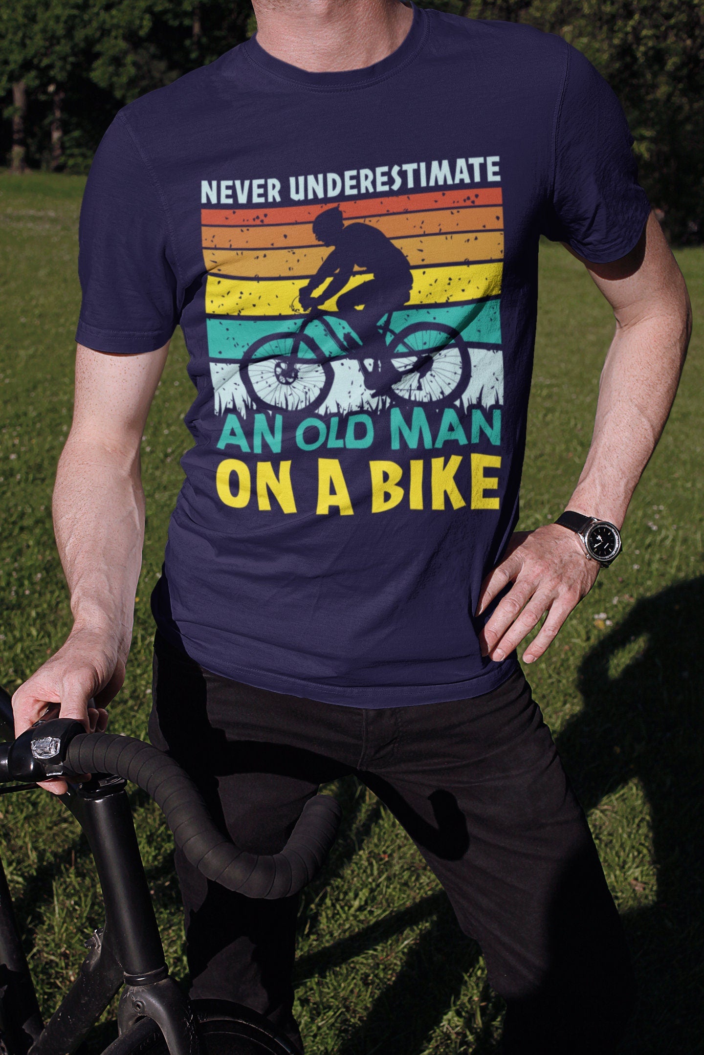 Old man on a bike crewneck tshirt for cycling gifts, Crewneck dark tshirts for cycling, i love cycling for husband for men