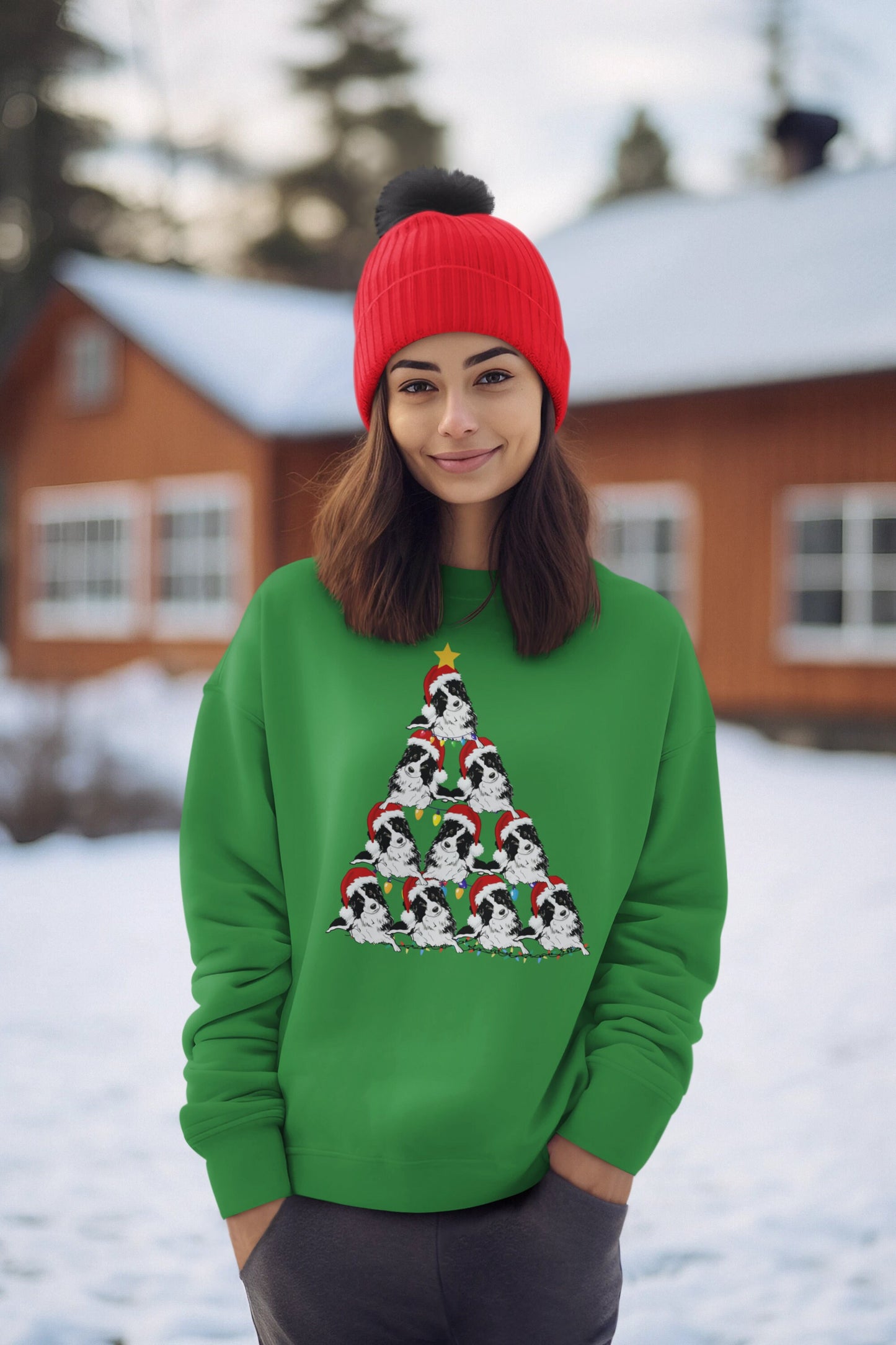 Cute Border Collie christmas tree top shirts, gifts for dog owners, dog mom, dog dad, dog mama, dog mum, dog dad gifts, gifts for dog owners, animal lover gifts, winter crewneck sweatshirt sweater jumper for men for women xmas sweatshirt