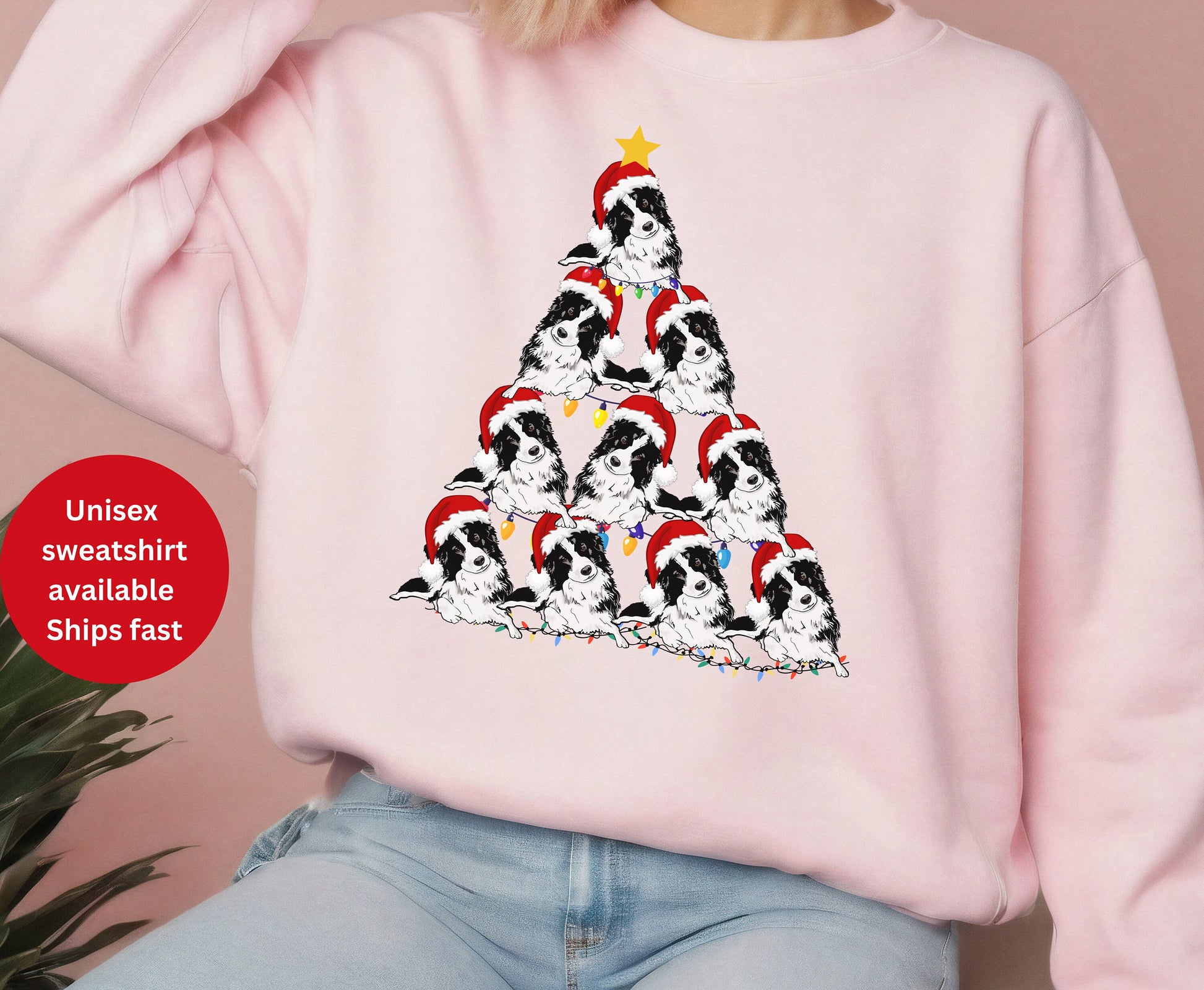 Cute Border Collie christmas tree top shirts, gifts for dog owners, dog mom, dog dad, dog mama, dog mum, dog dad gifts, gifts for dog owners, animal lover gifts, winter crewneck sweatshirt sweater jumper for men for women xmas sweatshirt