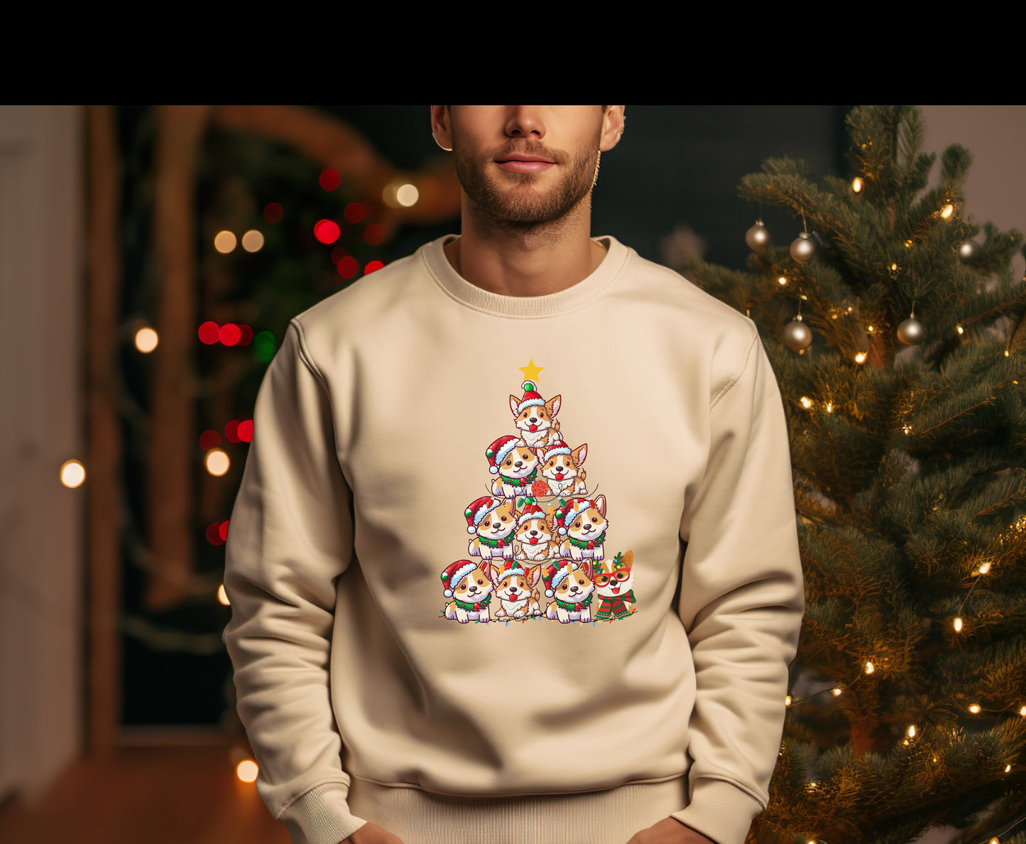 Cute Corgi christmas tree top shirts, gifts for dog owners, dog mom, dog dad, dog mama, dog mum, dog dad gifts, gifts for dog owners, animal lover gifts, winter crewneck sweatshirt sweater jumper for men for women xmas sweatshirt