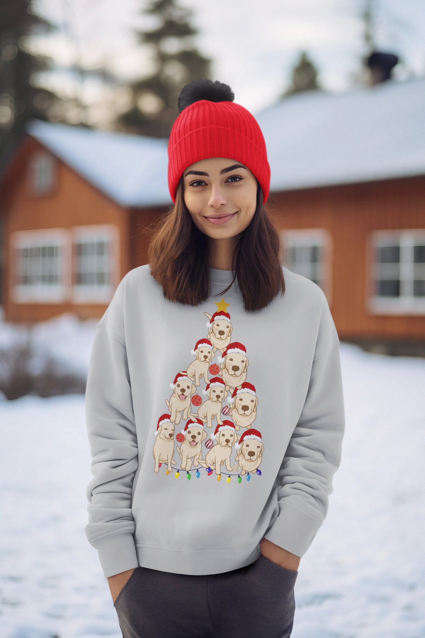 Cute Labrador Christmas Tree Sweatshirt for Dog Lovers  Trendy Holiday Gift for Dog Mom and Dad  Winter Crewneck Jumper  Unique Xmas Top for Labrador Retriever Owners