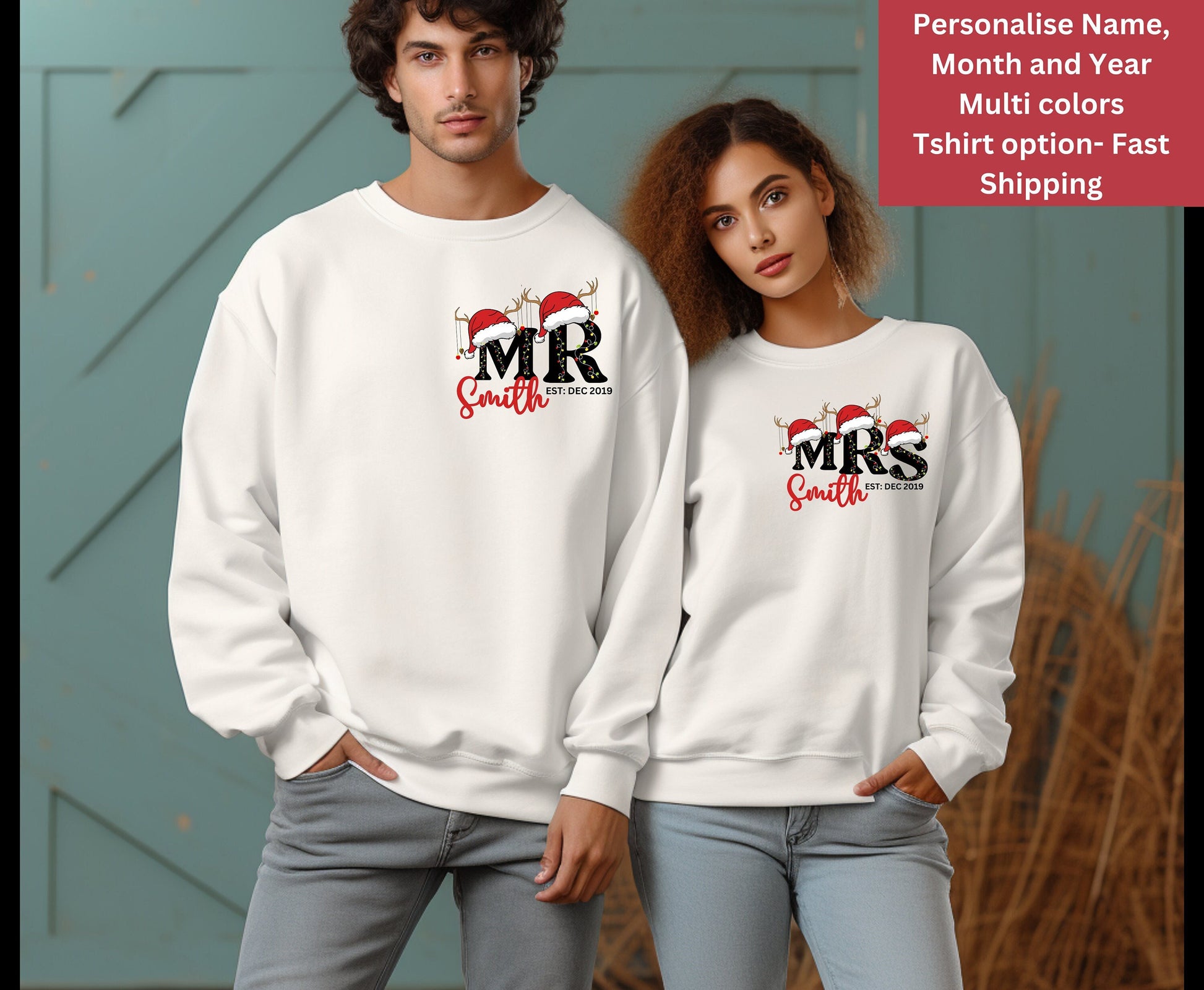 Christmas Crewneck Couple matching white sweatshirt, wife gifts husband gifts, for him for her, they/the, lgbtq couple, wedding gifts, anniversary gifts for him for her, husband wife gift bride groom gifts, tshirt sweatshirt jumper