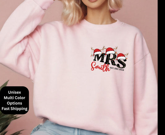 Pink christmas Mrs Sweatshirt gifts for wife