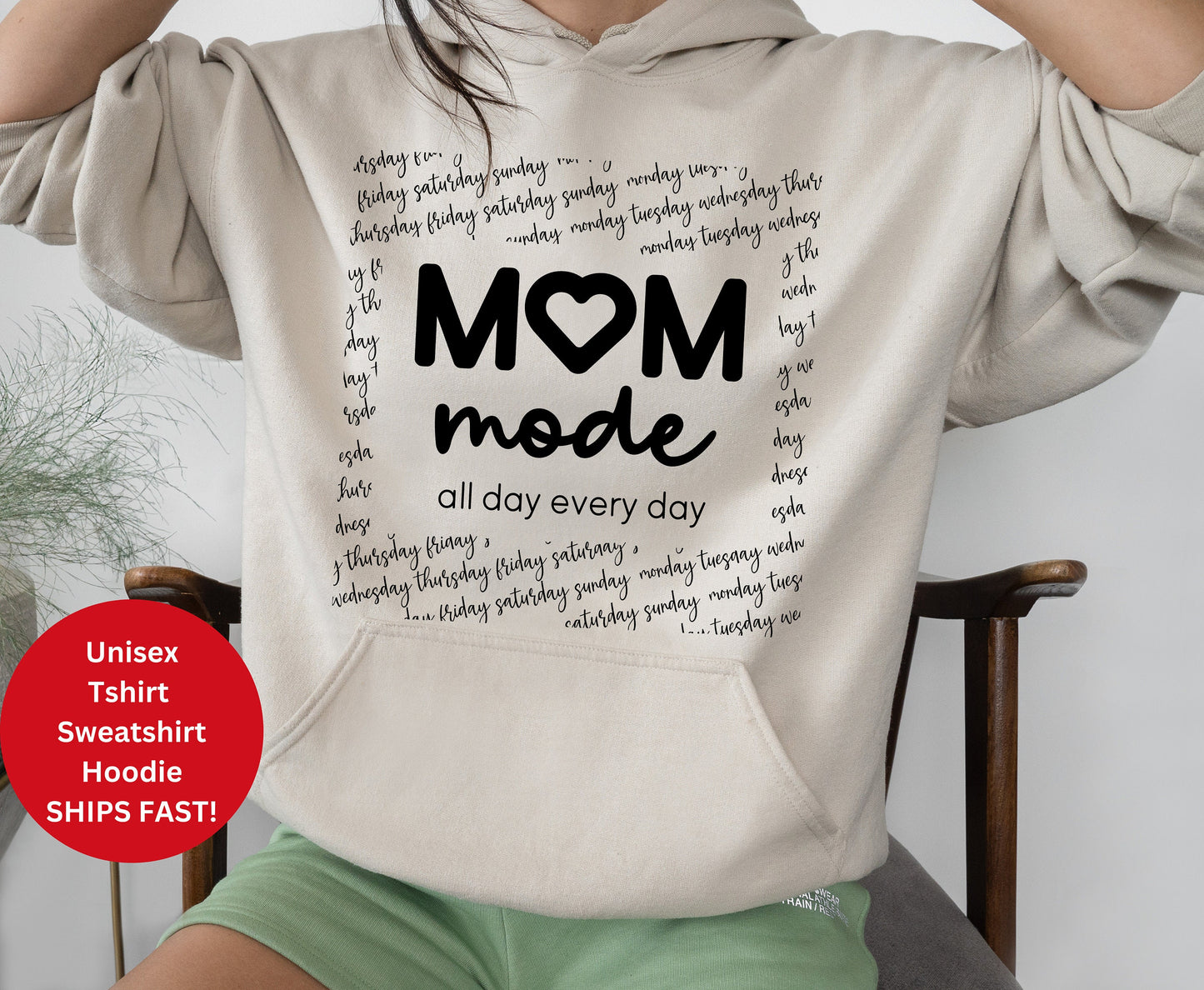 Mom mode mom vibes shirts mom gift for her, mom mode all day everyday mom gift for her, winter crewneck tshirt sweater sweatshirt gift for moms day of the week, mother&#39;s day gift