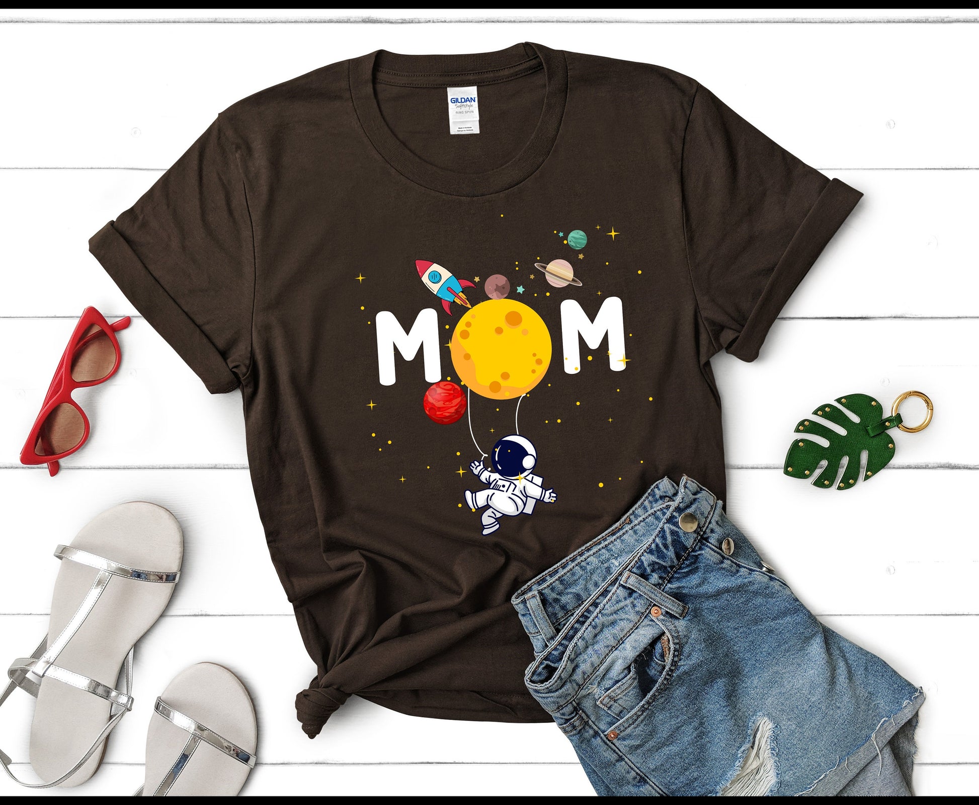 Cute Mom in space with Planets crewneck tshirt sweatshirts for Mother Hoodie for Moms gifts for Mom in Astronaut mom gifts, air hostess mom gifts for her