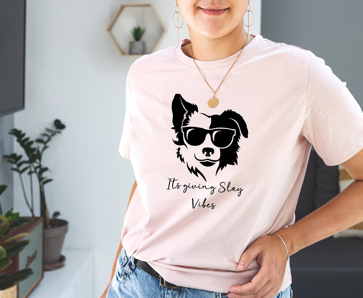 Trendy Border Collie tshirt sweatshirt Its giving slay vibes dog mom dad, dog lover owner groomer sweater gifts shirt men for women