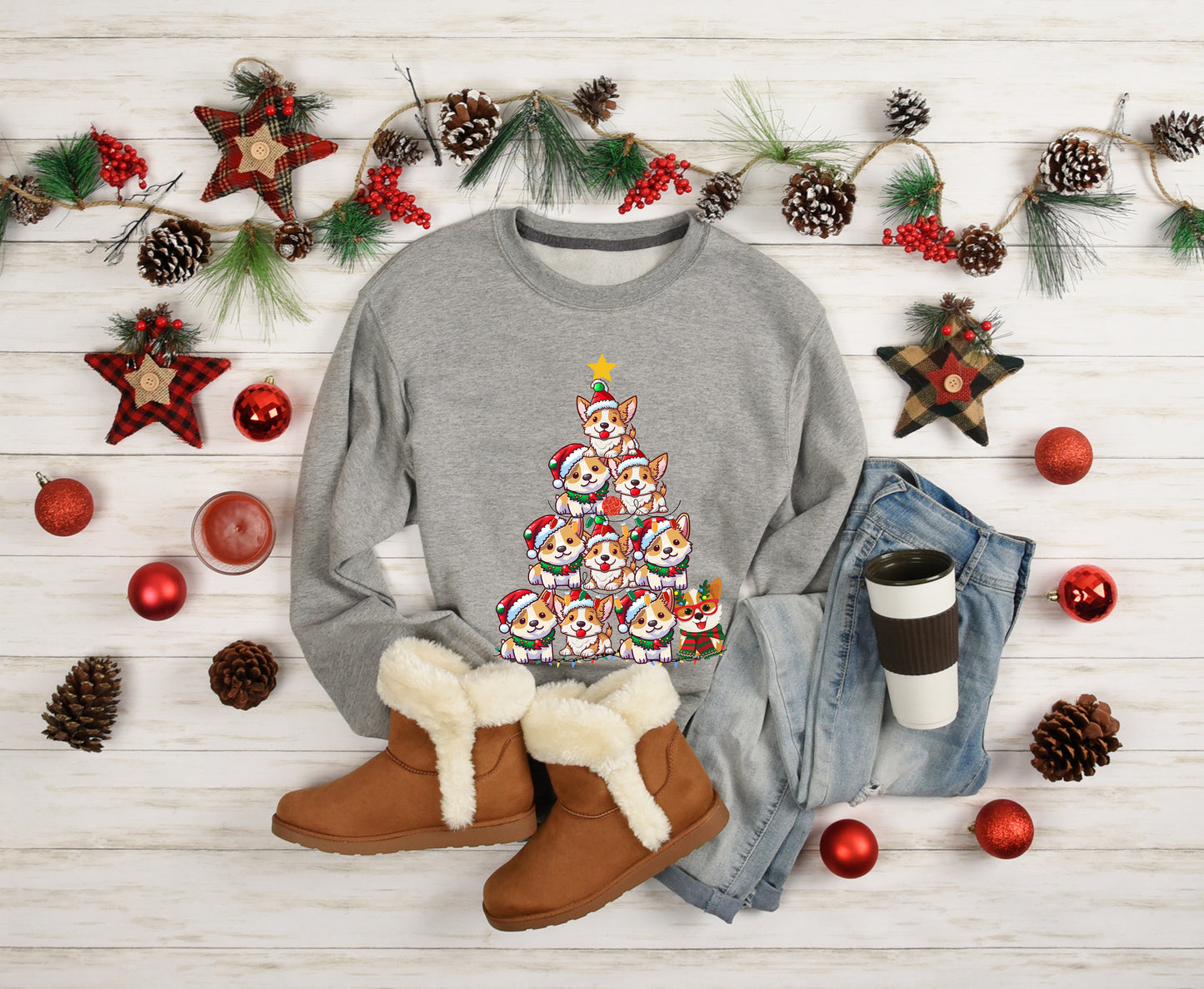 Corgi Christmas Sweater for Dog Lovers Festive Tree Top Sweatshirt for Women with Cute Dog Design