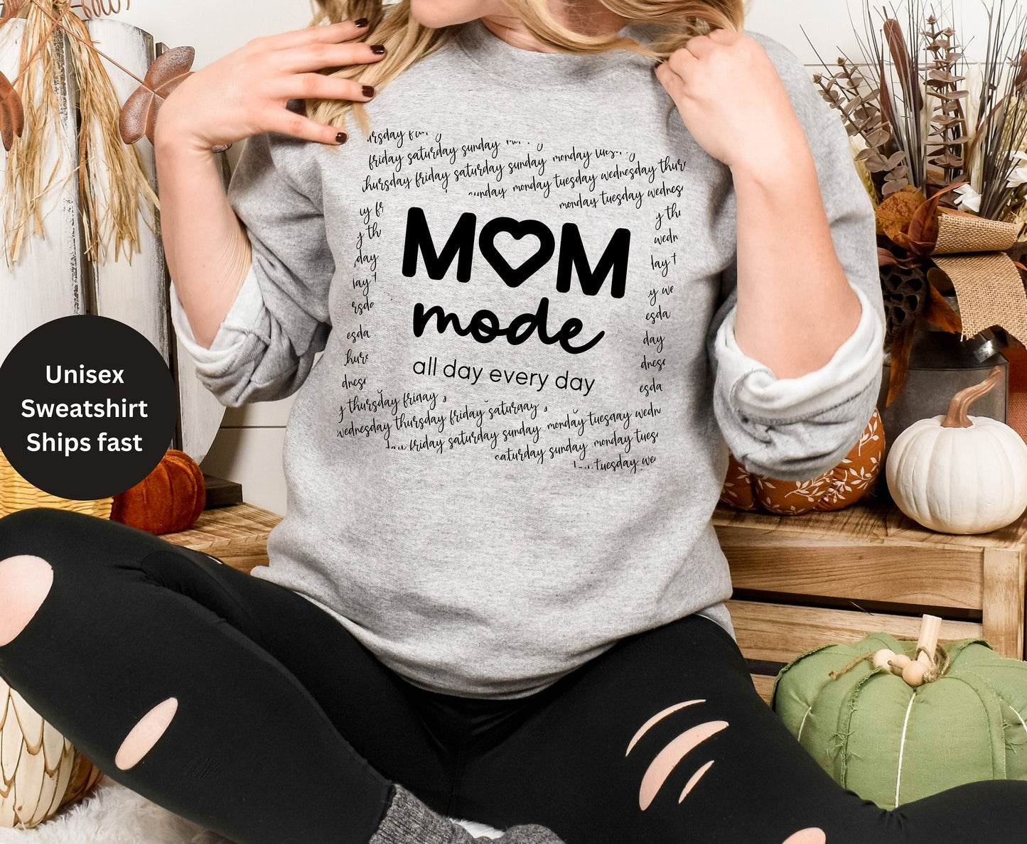 Mom mode mom vibes shirts mom gift for her, mom mode all day everyday mom gift for her, winter crewneck tshirt sweater sweatshirt gift for moms day of the week, mother&#39;s day gift