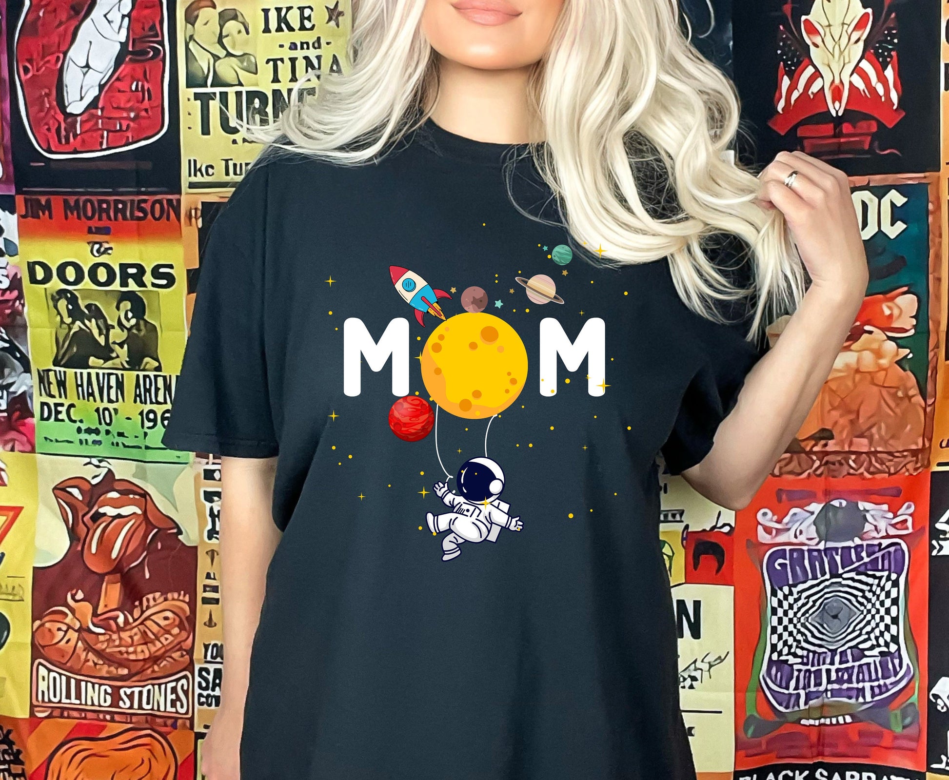 Cute Mom in space with Planets crewneck tshirt sweatshirts for Mother Hoodie for Moms gifts for Mom in Astronaut mom gifts, air hostess mom gifts for her