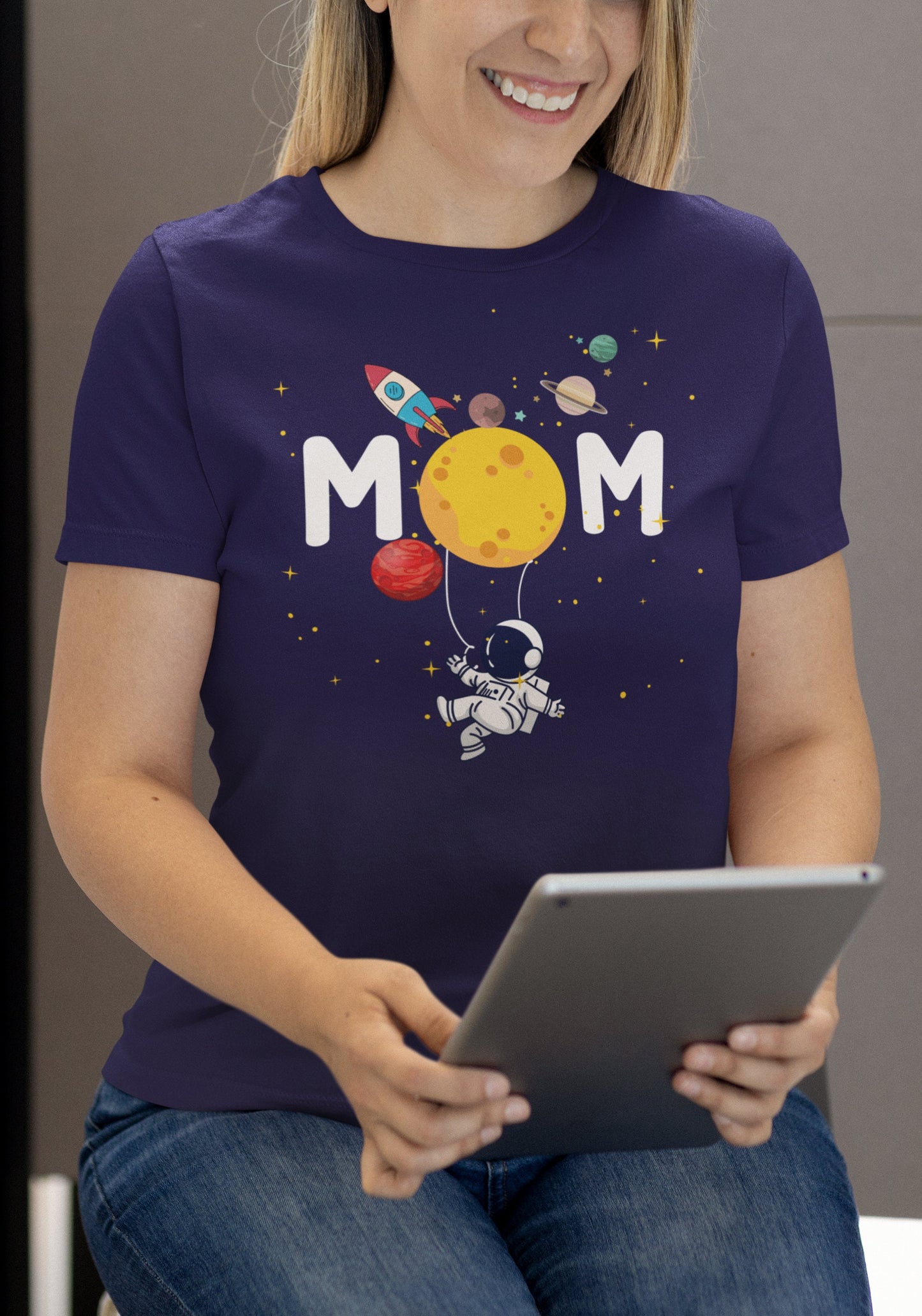 Cute Mom in space with Planets crewneck tshirt sweatshirts for Mother Hoodie for Moms gifts for Mom in Astronaut mom gifts, air hostess mom gifts for her