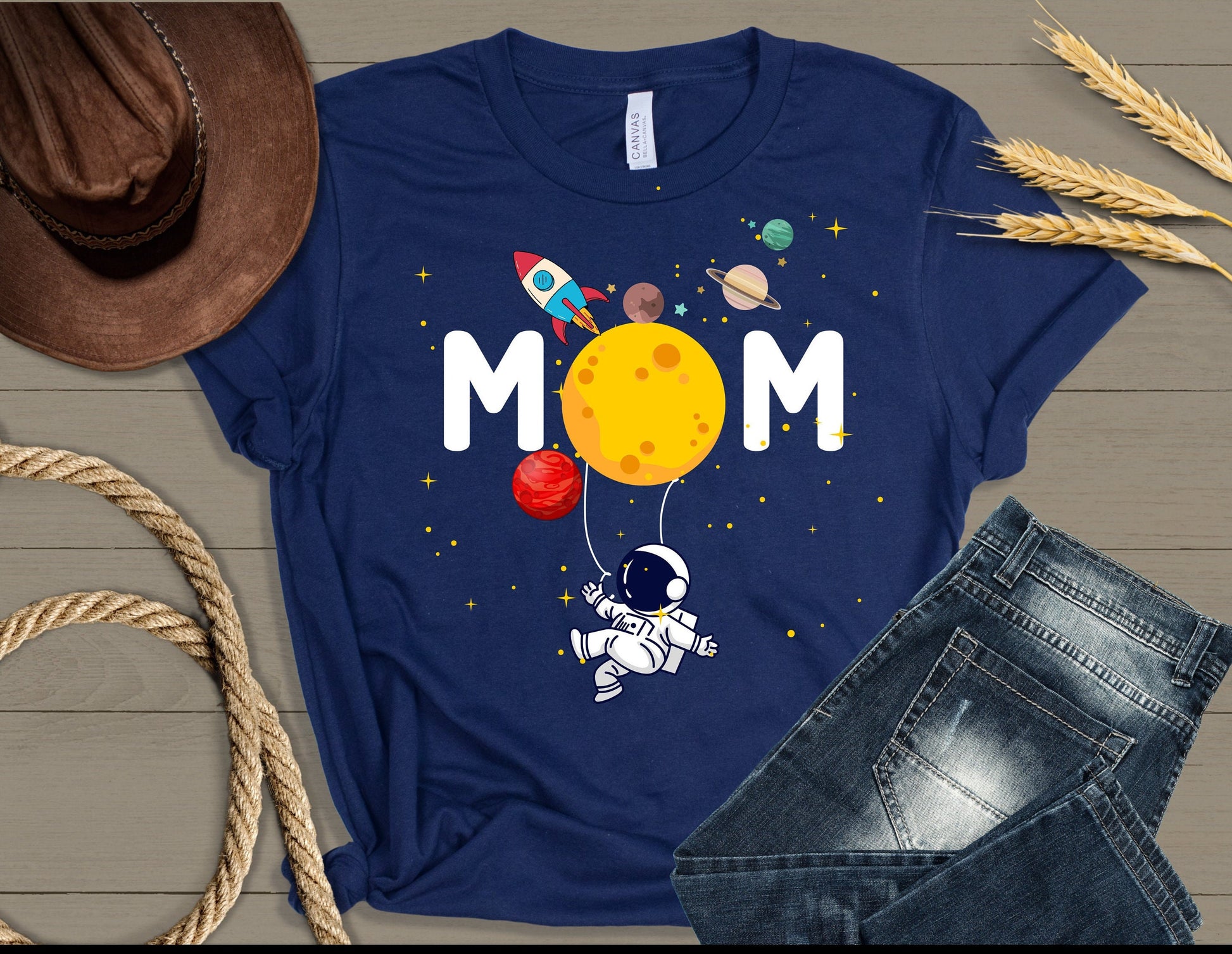 Cute Mom in space with Planets crewneck tshirt sweatshirts for Mother Hoodie for Moms gifts for Mom in Astronaut mom gifts, air hostess mom gifts for her