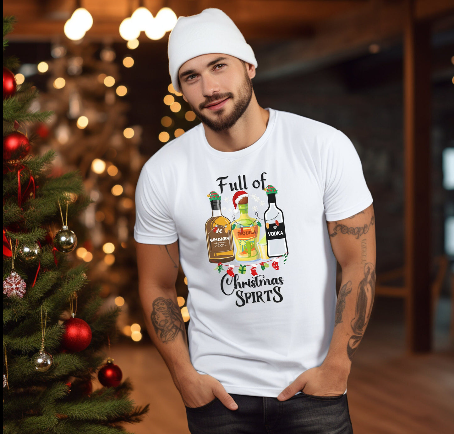 Tequila Vodka Whiskey T Shirt, Funny Christmas Shirt, Christmas Shirts, Drinking TShirt, Full Of Christmas Spirit Tee, Xmas Party T-Shirt hoodie sweatshirt