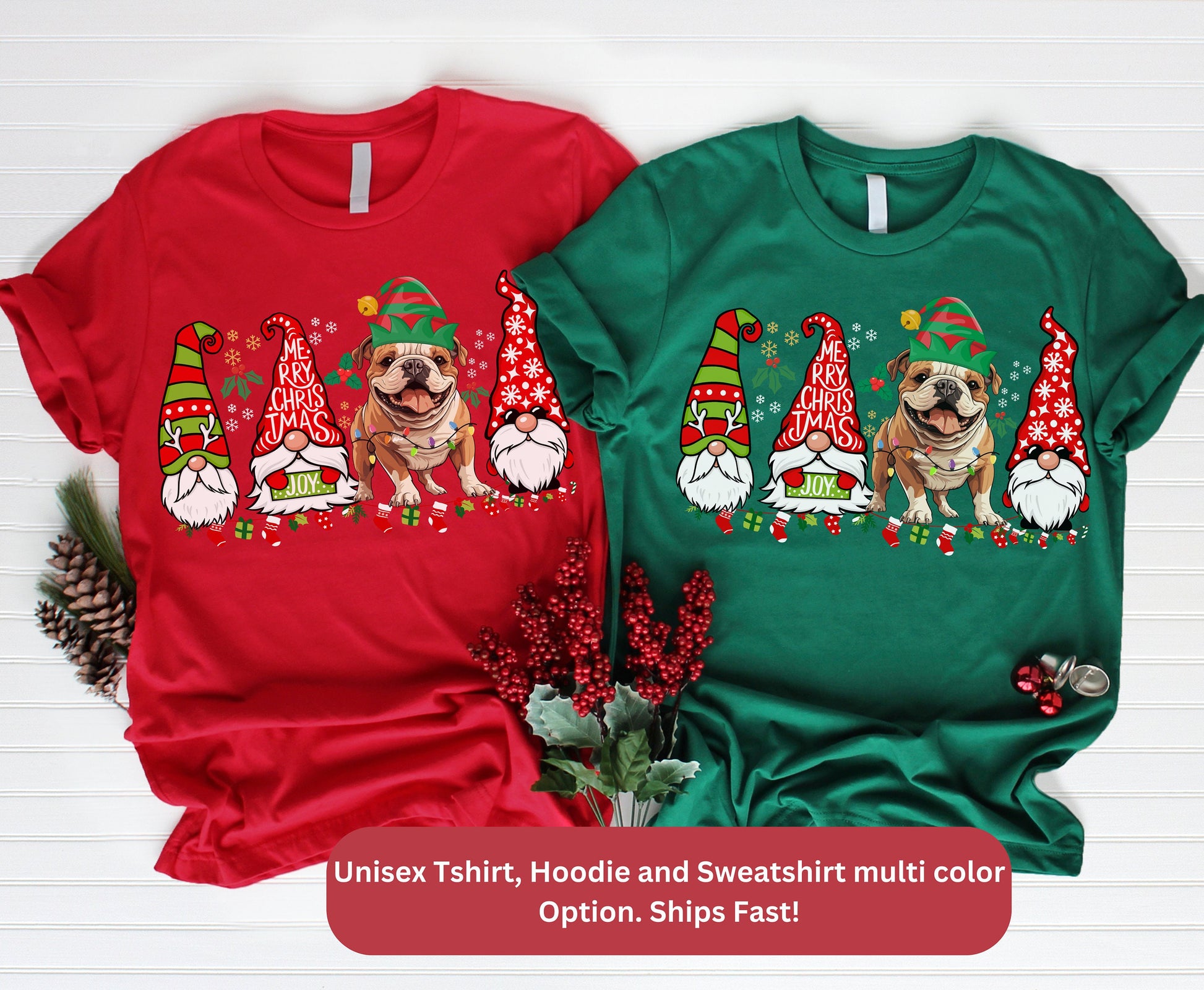 Colorful christmas top for dog owner, dog lover dog mom dog dad shirts gifts for xmas winter crewneck for men for women english bulldog