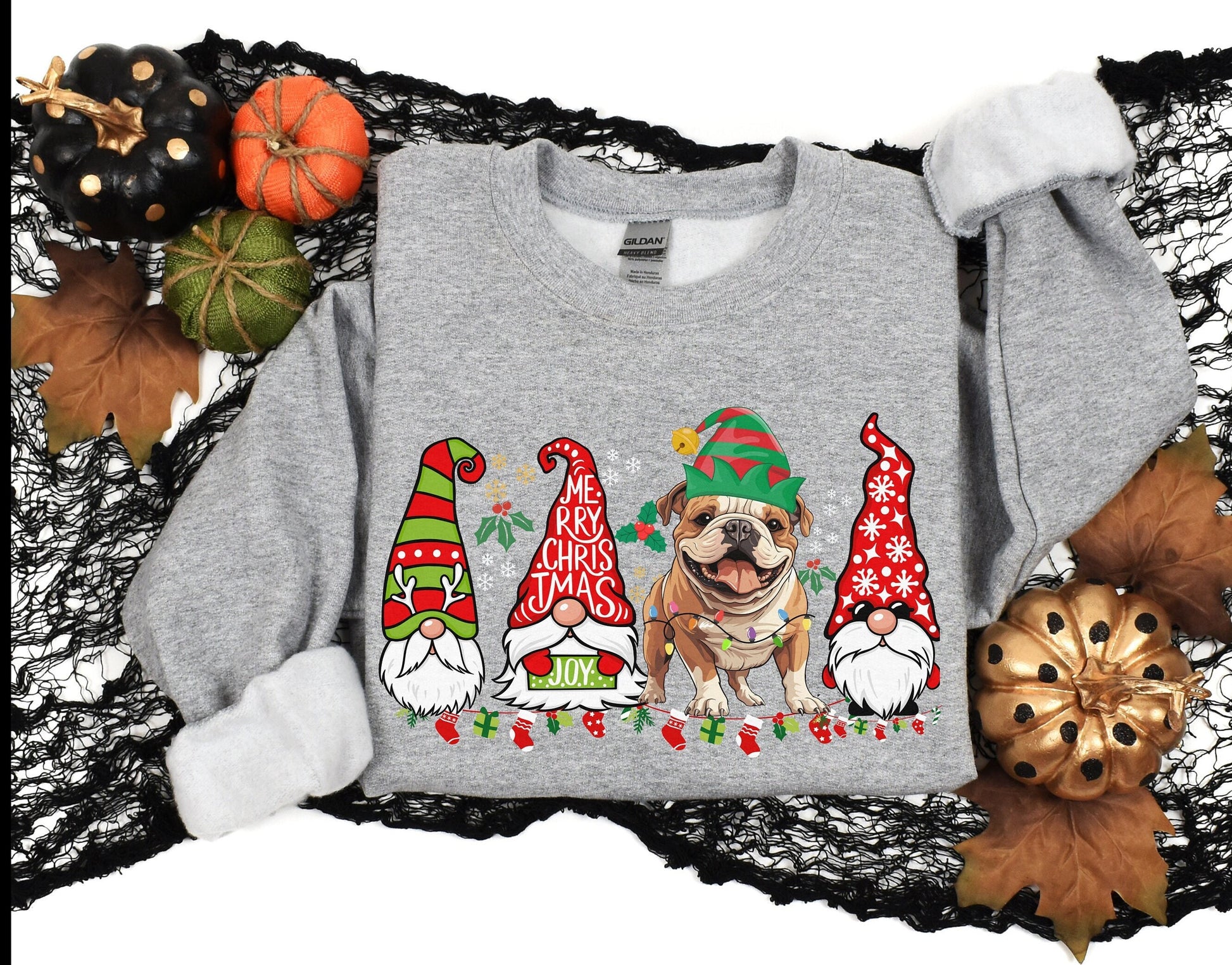 Colorful christmas top for dog owner, dog lover dog mom dog dad shirts gifts for xmas winter crewneck for men for women english bulldog