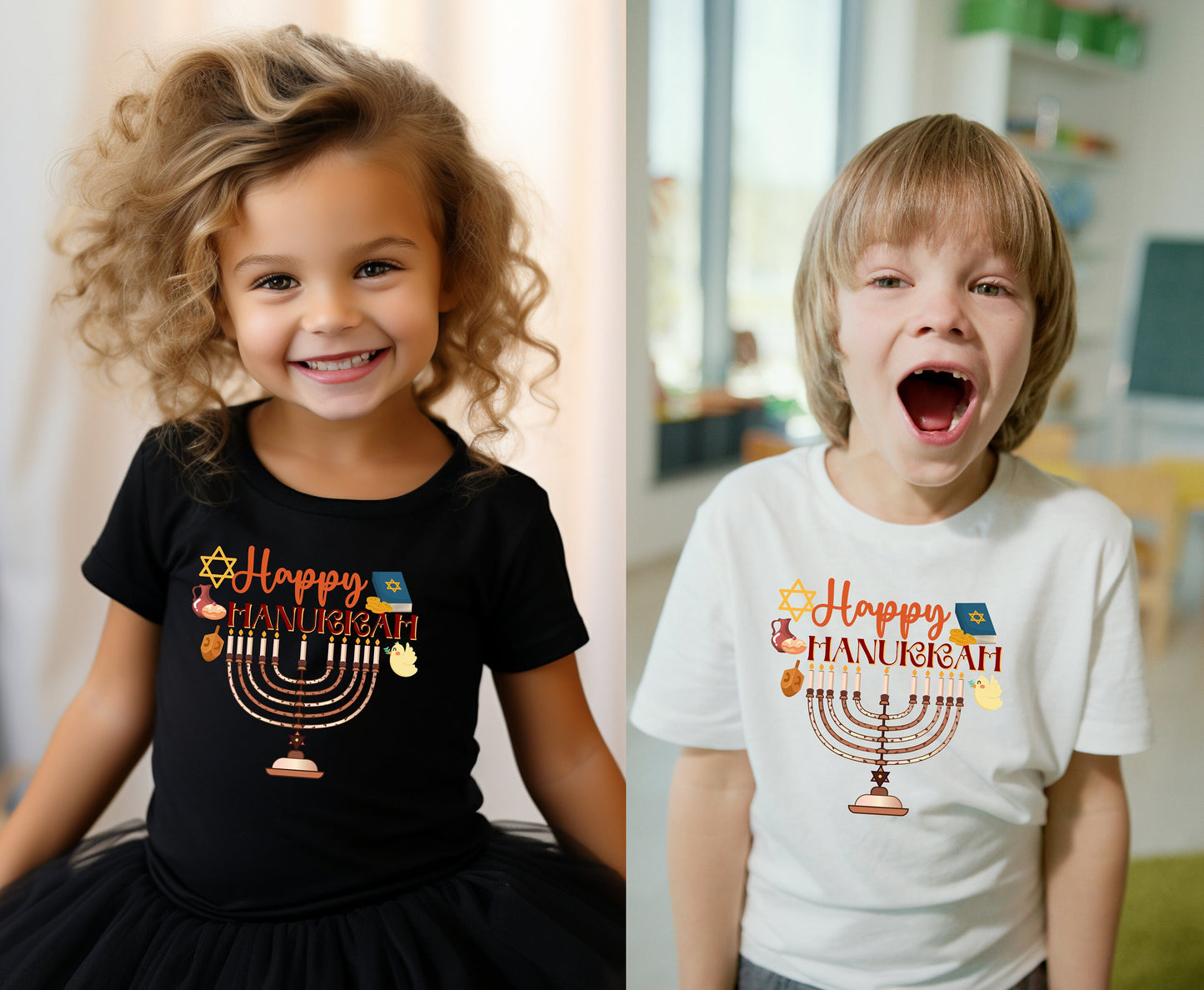 Boy and girl on a happy hannukah shirt