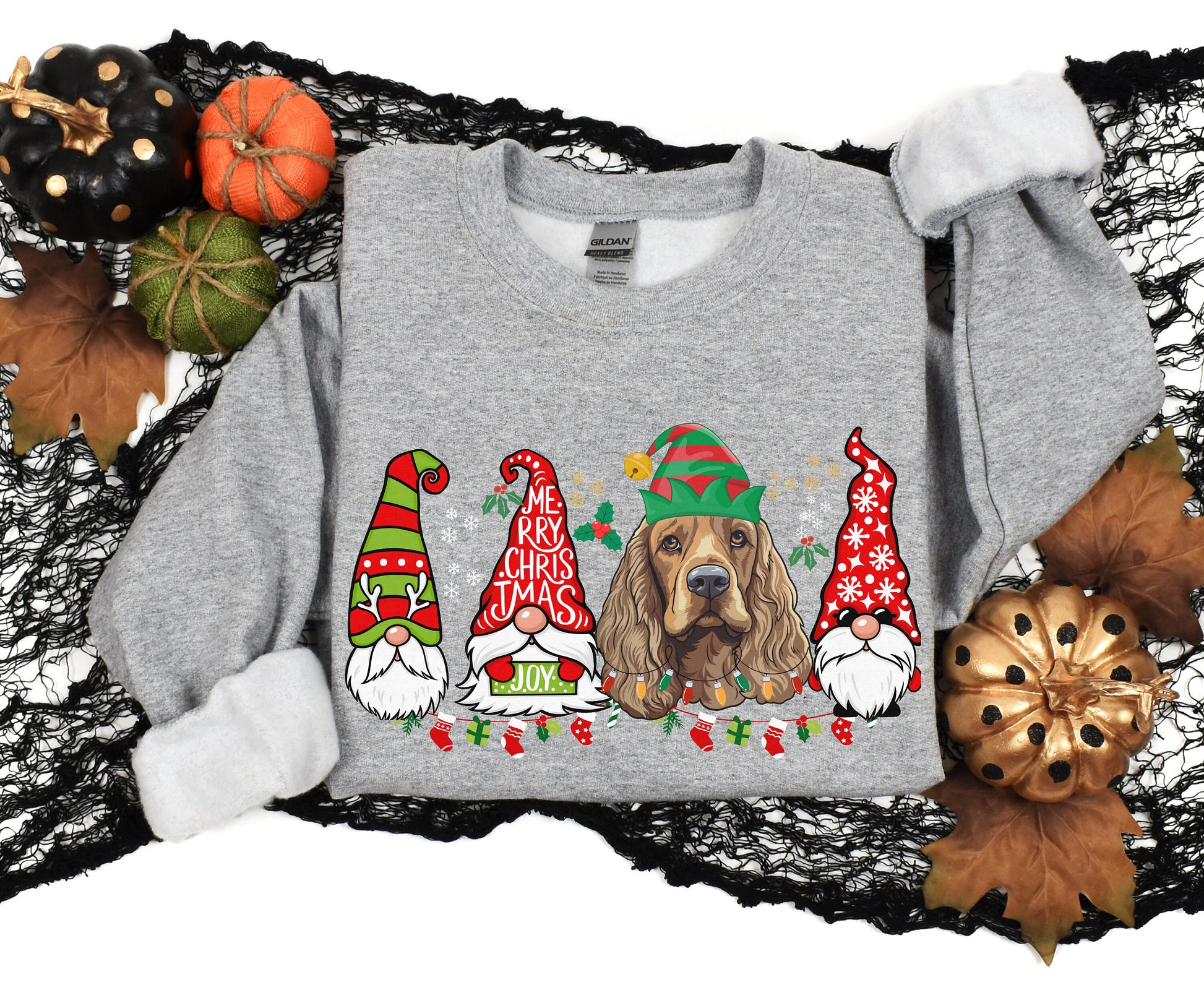 Colorful christmas top for dog owner, dog lover dog mom dog dad shirts gifts for xmas winter crewneck for men for women cocker spaniel top