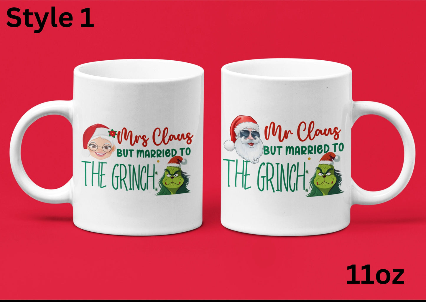 2 Piece Funny Christmas couple matching Mugs, Mr and Mrs Claus but married to the Grinch Trendy Xmas Husband wife bride groom Grinchmas gift