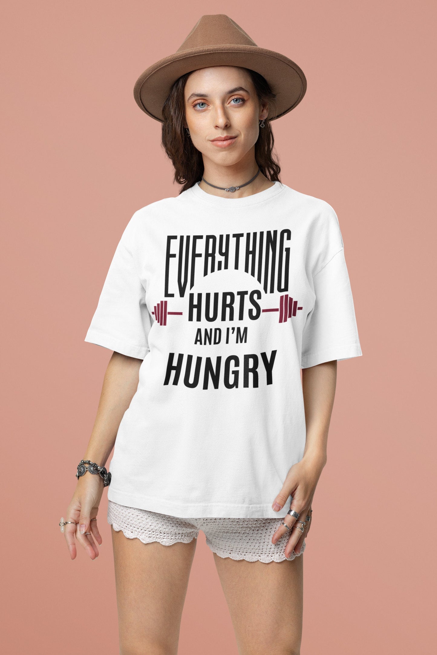 Funny Workout T-Shirt - Everything Hurts And Im Hungry - Gift for Weightlifters - Oversized Work Out Tee - Gym Shirt MenWomen