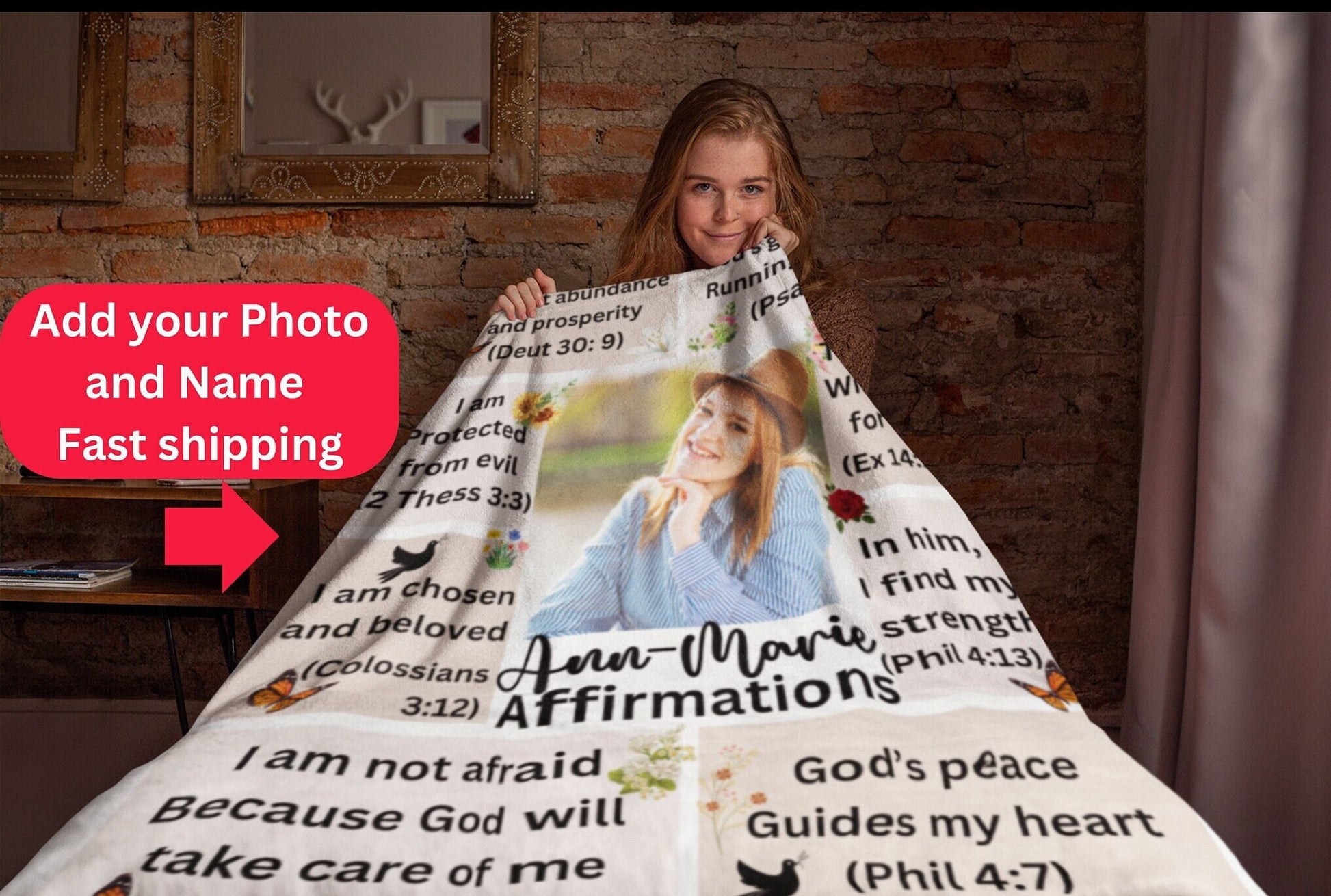 Bible verse affirmation blanket, pillow mug for men women him her Husband wife mom dad son daughter for christians