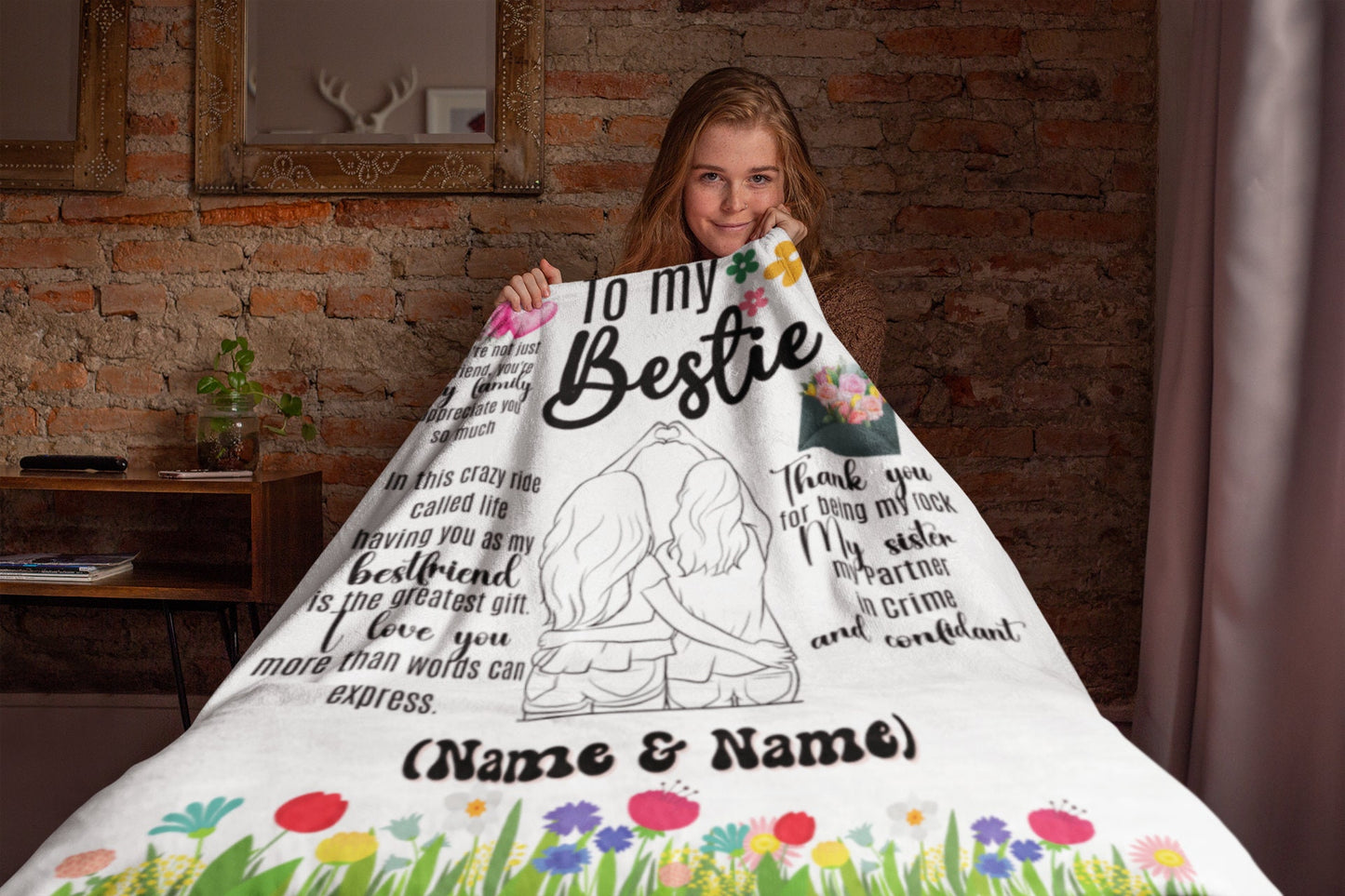 Personalized Bestie Blanket, Bestfriend Blanket, Custom Name Blanket, Best Friend Birthday Throw Pillow, Friendship mug, Bestie xmas Gifts