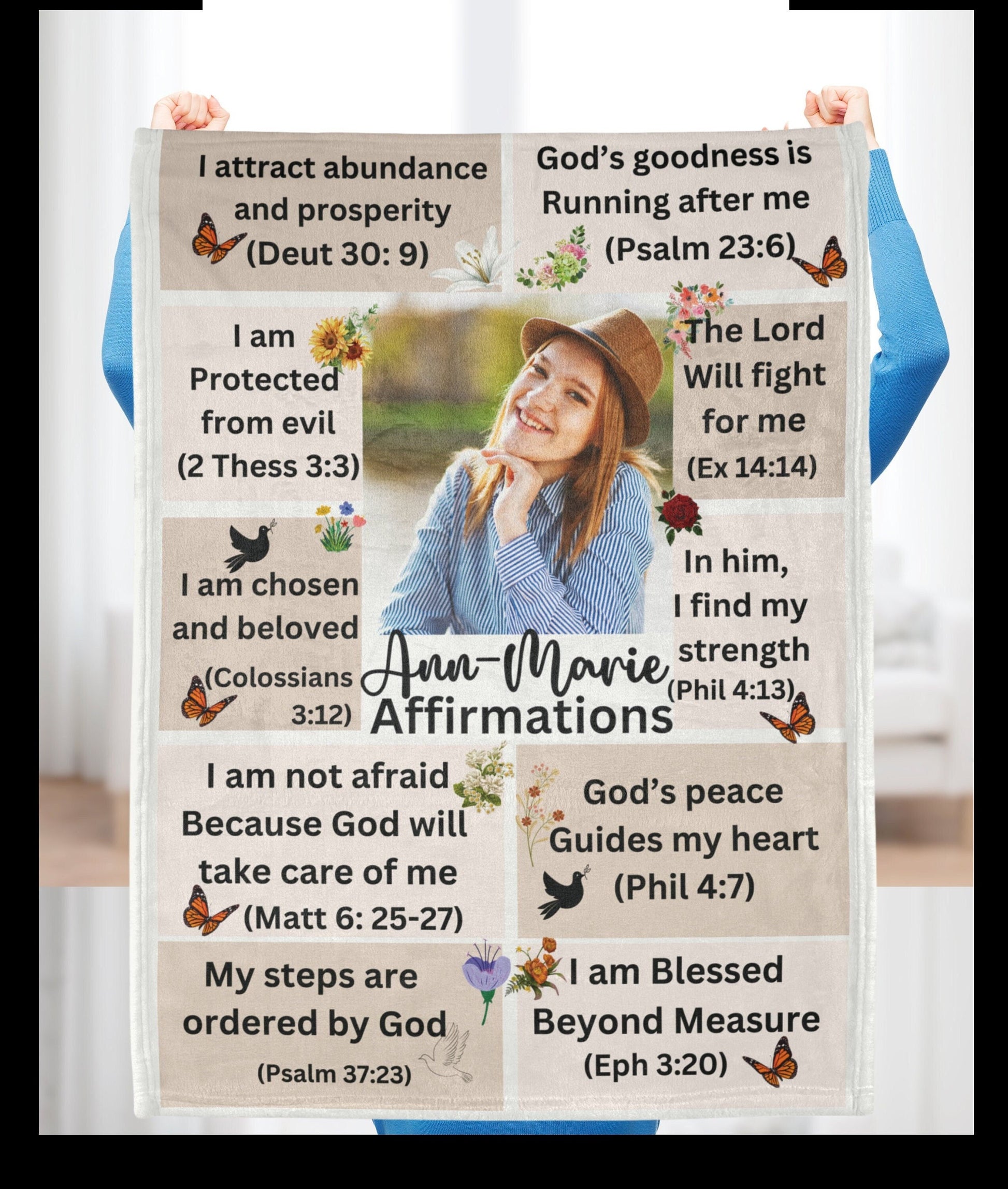 Bible verse affirmation blanket, pillow mug for men women him her Husband wife mom dad son daughter for christians