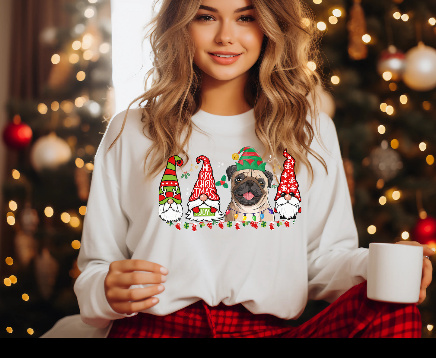 Pug Winter Sweatshirt Christmas Elf Gnome Lover Shirt Pug Mom xmas Pug Dad Hoodie Sweater gifts for Dog owner dog lover tshirt Jumper