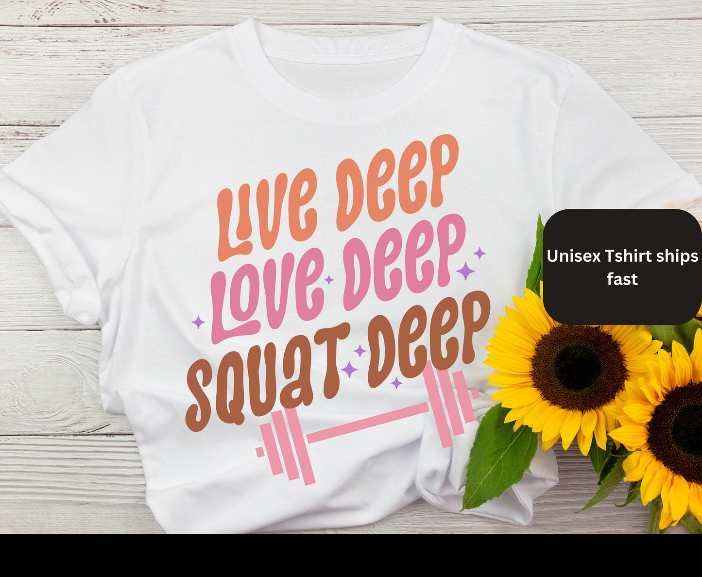 Motivational Squat Deep Gym T-Shirt - Oversized Workout Tee for Weightlifters - Funny Men  Womens Pump Cover - Unique Gift for Gym Lovers