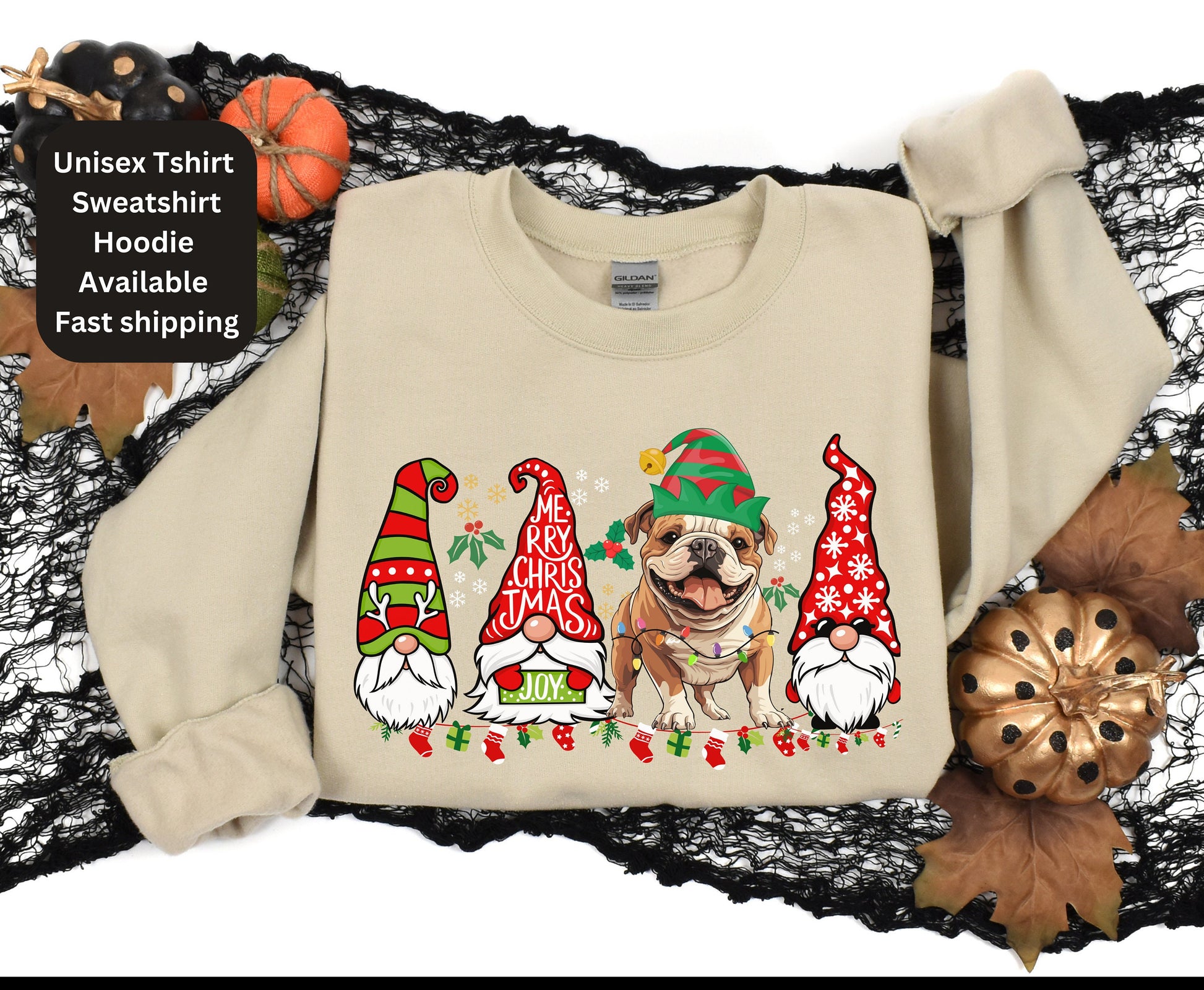 Colorful christmas top for dog owner, dog lover dog mom dog dad shirts gifts for xmas winter crewneck for men for women english bulldog