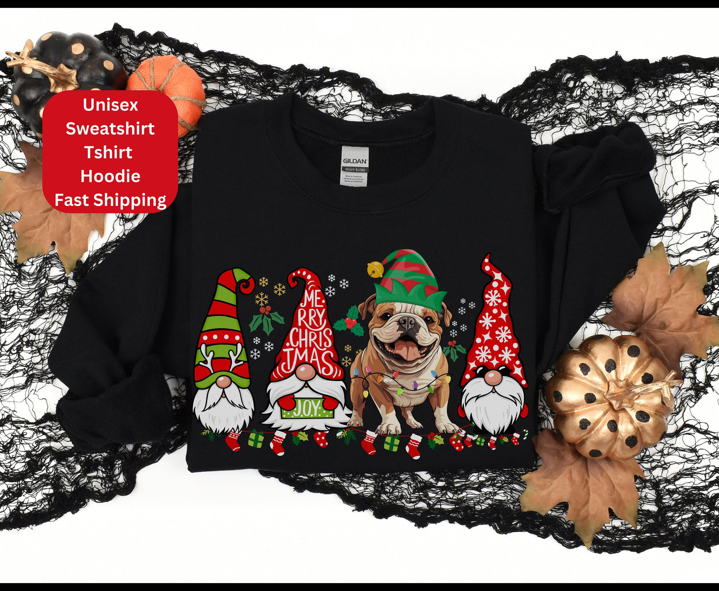 Colorful christmas top for dog owner, dog lover dog mom dog dad shirts gifts for xmas winter crewneck for men for women english bulldog