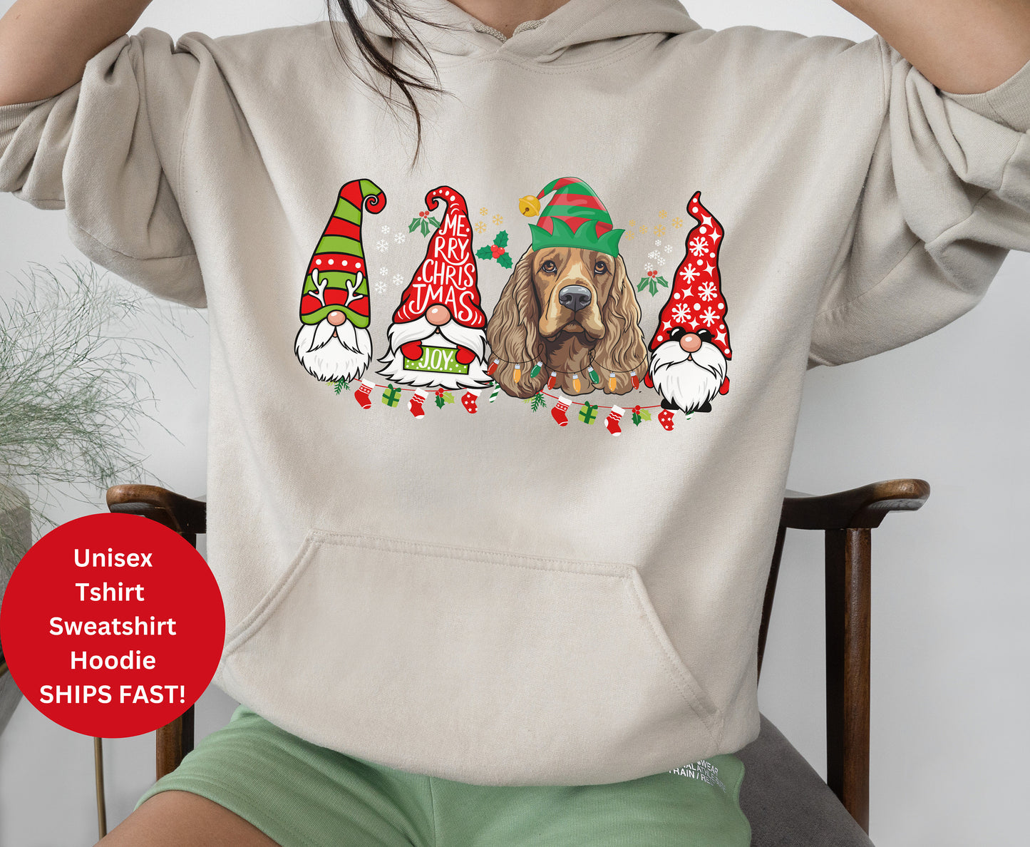 Colorful christmas top for dog owner, dog lover dog mom dog dad shirts gifts for xmas winter crewneck for men for women cocker spaniel top