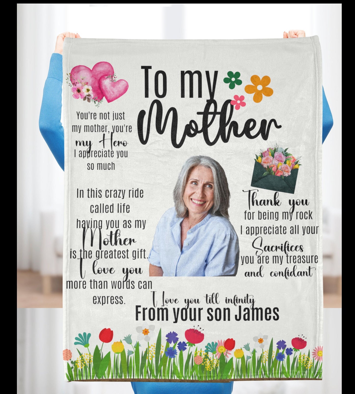 Personalised custom mother gift personalised Mom blanket mug pillow gift for men women