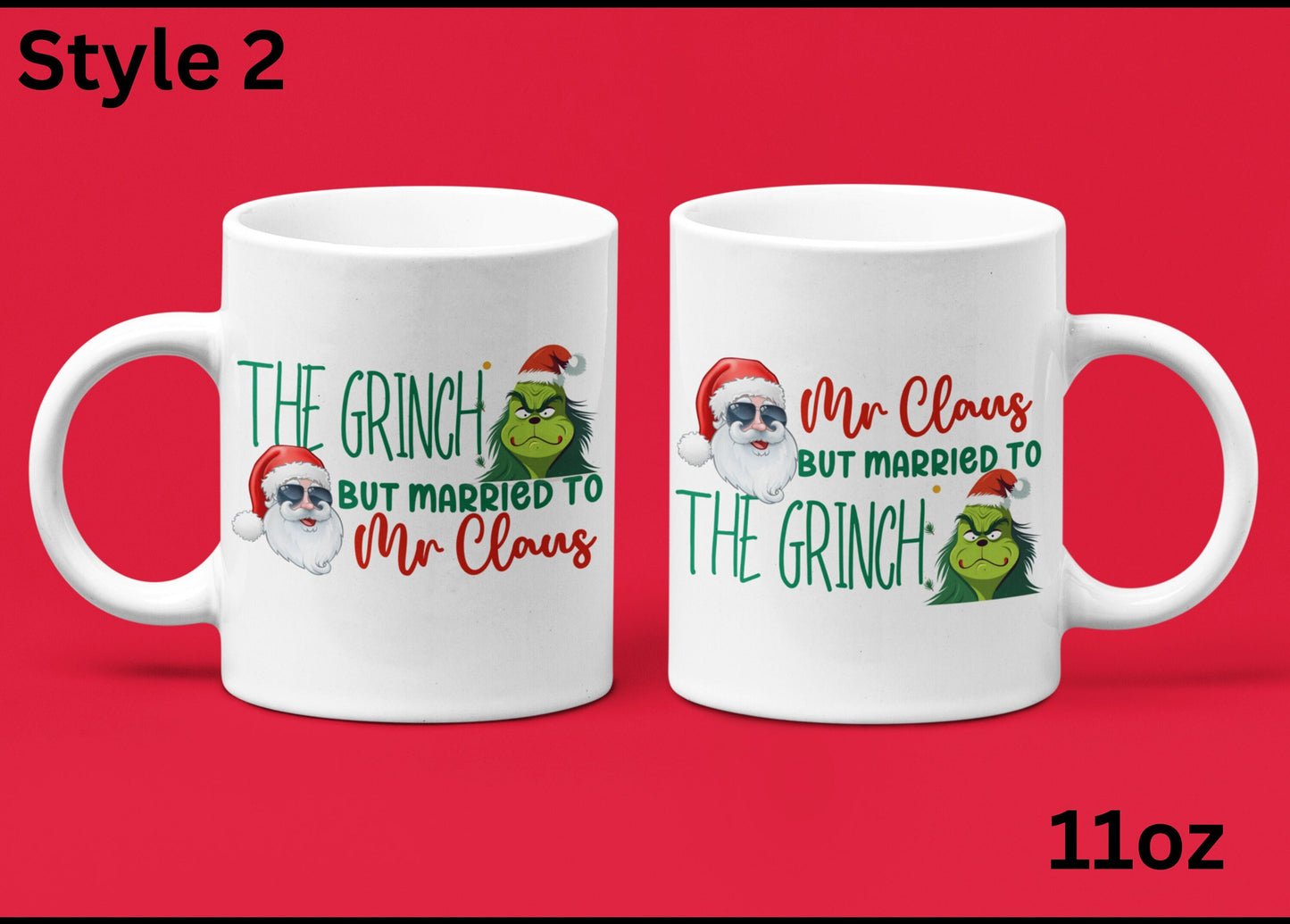 2 Piece Funny Christmas couple matching Mugs, Mr and Mrs Claus but married to the Grinch Trendy Xmas Husband wife bride groom Grinchmas gift