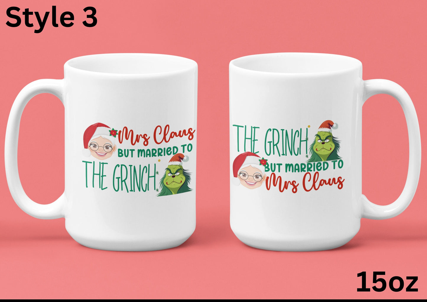 2 Piece Funny Christmas couple matching Mugs, Mr and Mrs Claus but married to the Grinch Trendy Xmas Husband wife bride groom Grinchmas gift