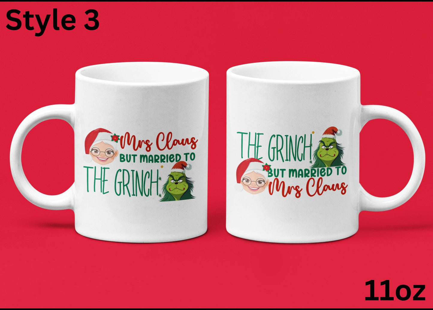 2 Piece Funny Christmas couple matching Mugs, Mr and Mrs Claus but married to the Grinch Trendy Xmas Husband wife bride groom Grinchmas gift