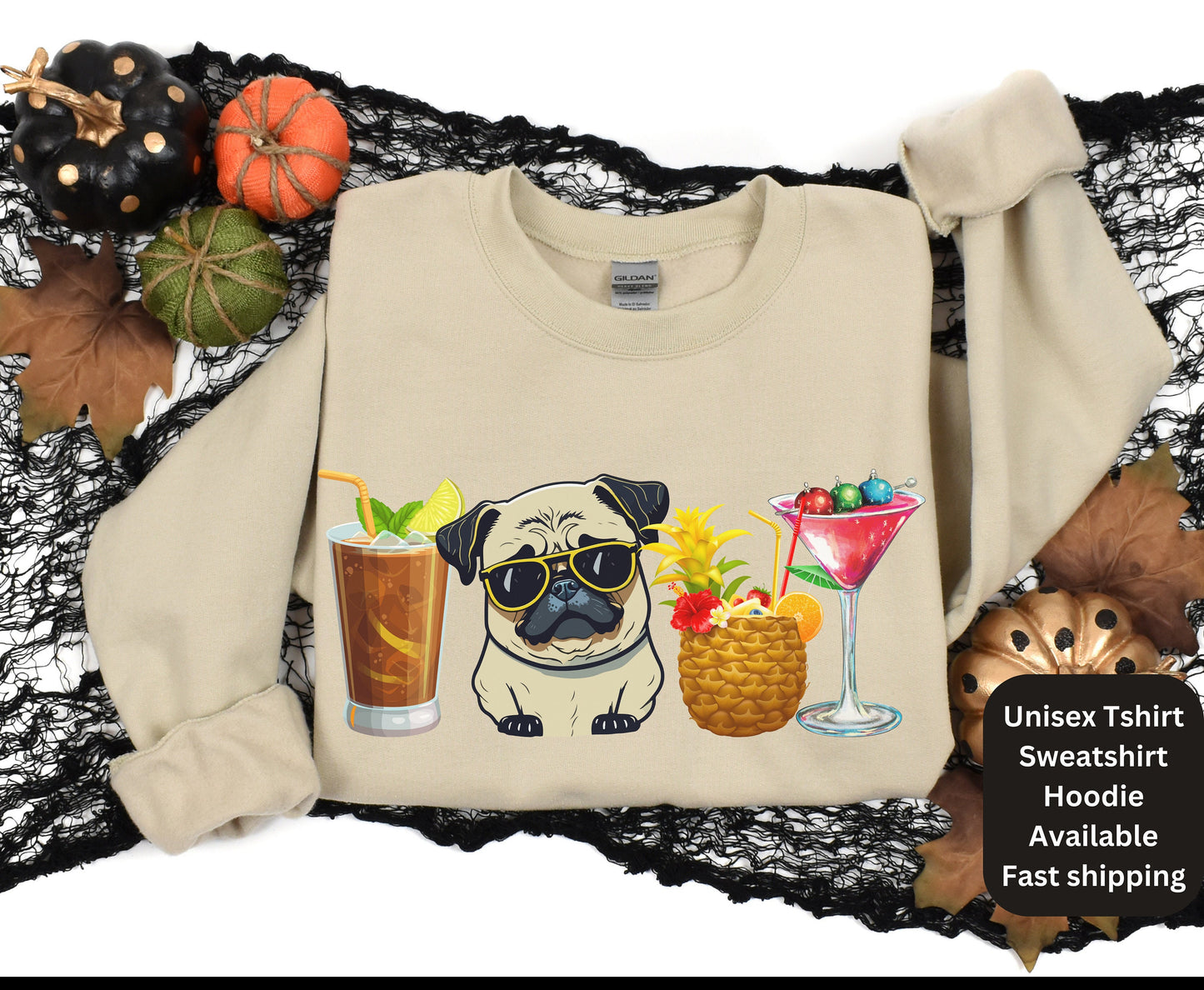 PUG Dog Lover Holiday Sweater - Cute Cocktail Pug MomDad Tee