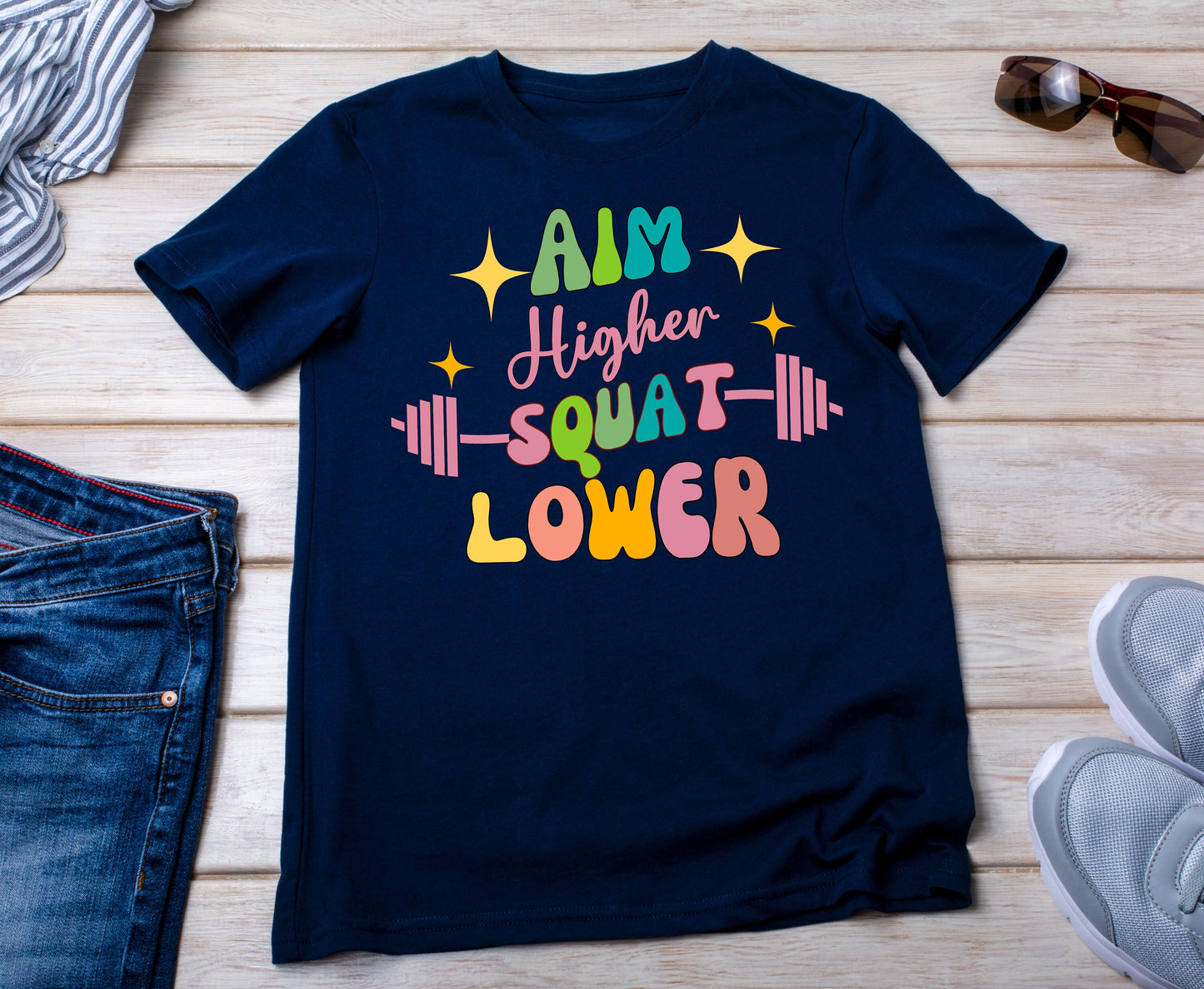 Funny Workout T-Shirt, Aim higher Squat Lower Gift for Weightlifter Oversized Work Out Tee Pump Cover Men Women Gym tee Shirt Hoodie  gifts