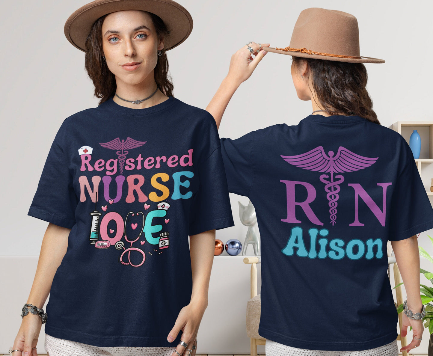 Personalisiertes Krankenschwester Shirt für Männer Frauen RN Valentinstag Shirt, Personalisierter Krankenschwester Hoodie Pullover Tierarzt Student Krankenschwester Abschluss Geschenk für Sie