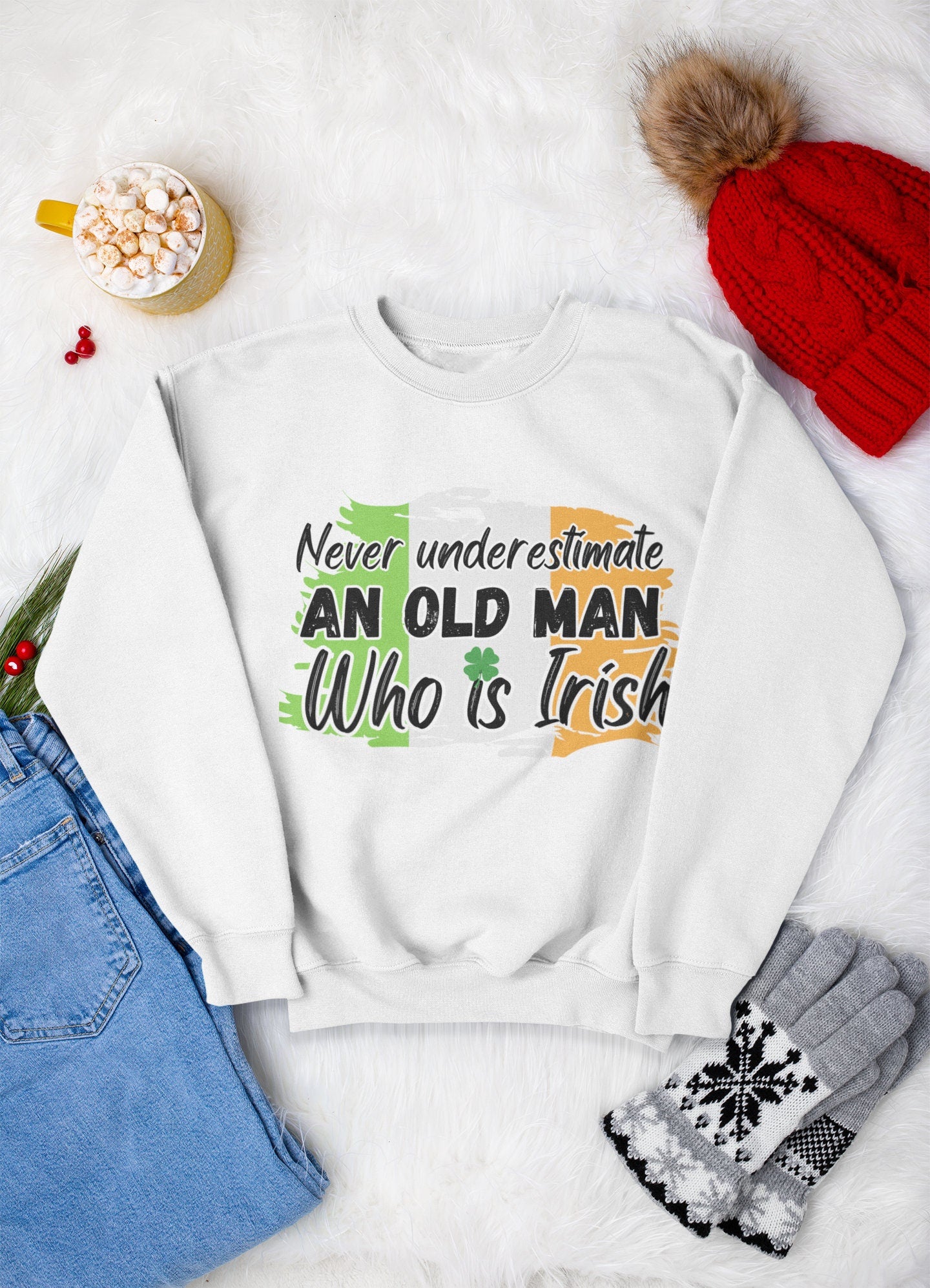 Funny Irish Old Man Sweatshirt Tshirt Hoodie for husband man grand dad father Unisex Crewneck Winter