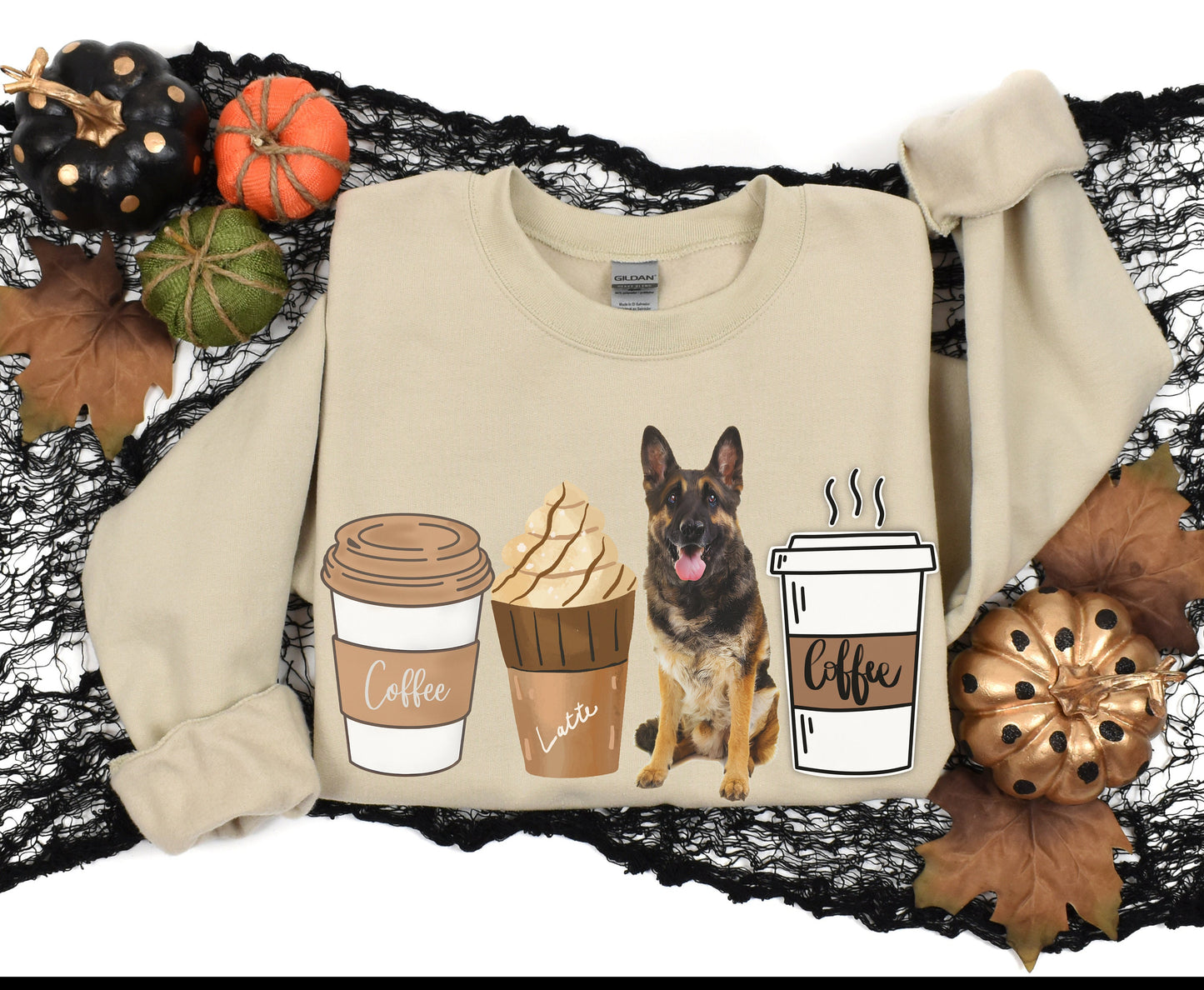 German Shepherd Coffee Lover Tshirt Sweatshirt Hoodie for men women, Winter Crewneck for Dog Mom Dog Dad Tee, German Shepherd Winter gift