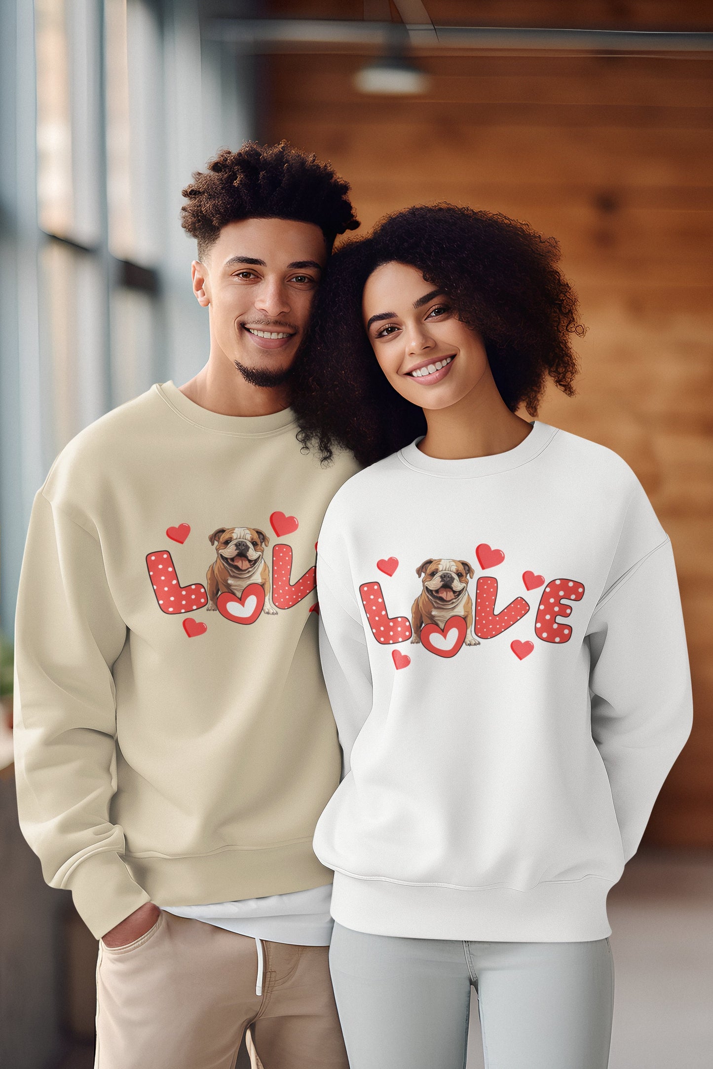 English Bulldog Valentine Couple Matching Shirt - Pet Owner Gift