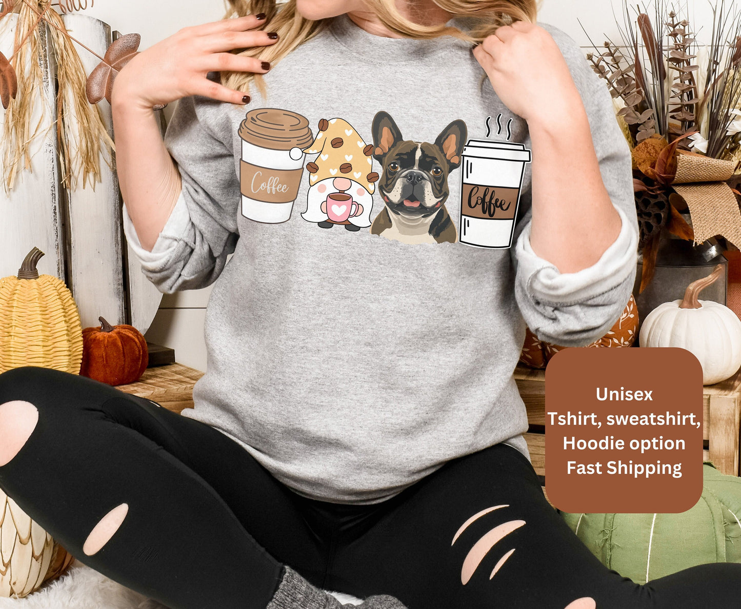 French Bulldog dog Coffee dog winter coffee shirt for men women unisex crewneck tshirt sweatshirt gifT