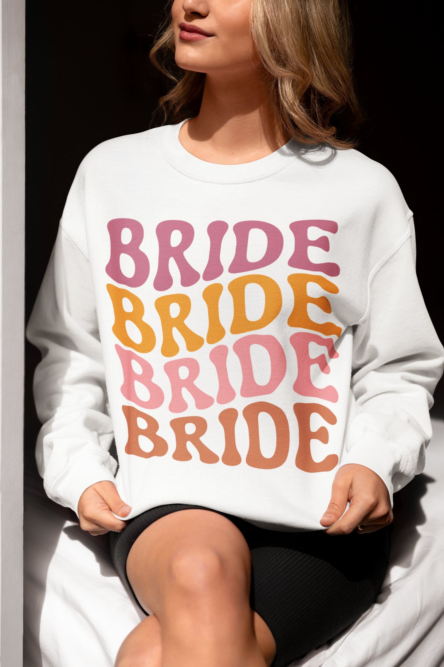 Boho retro groovy bride shirt for bridal party for wedding men women