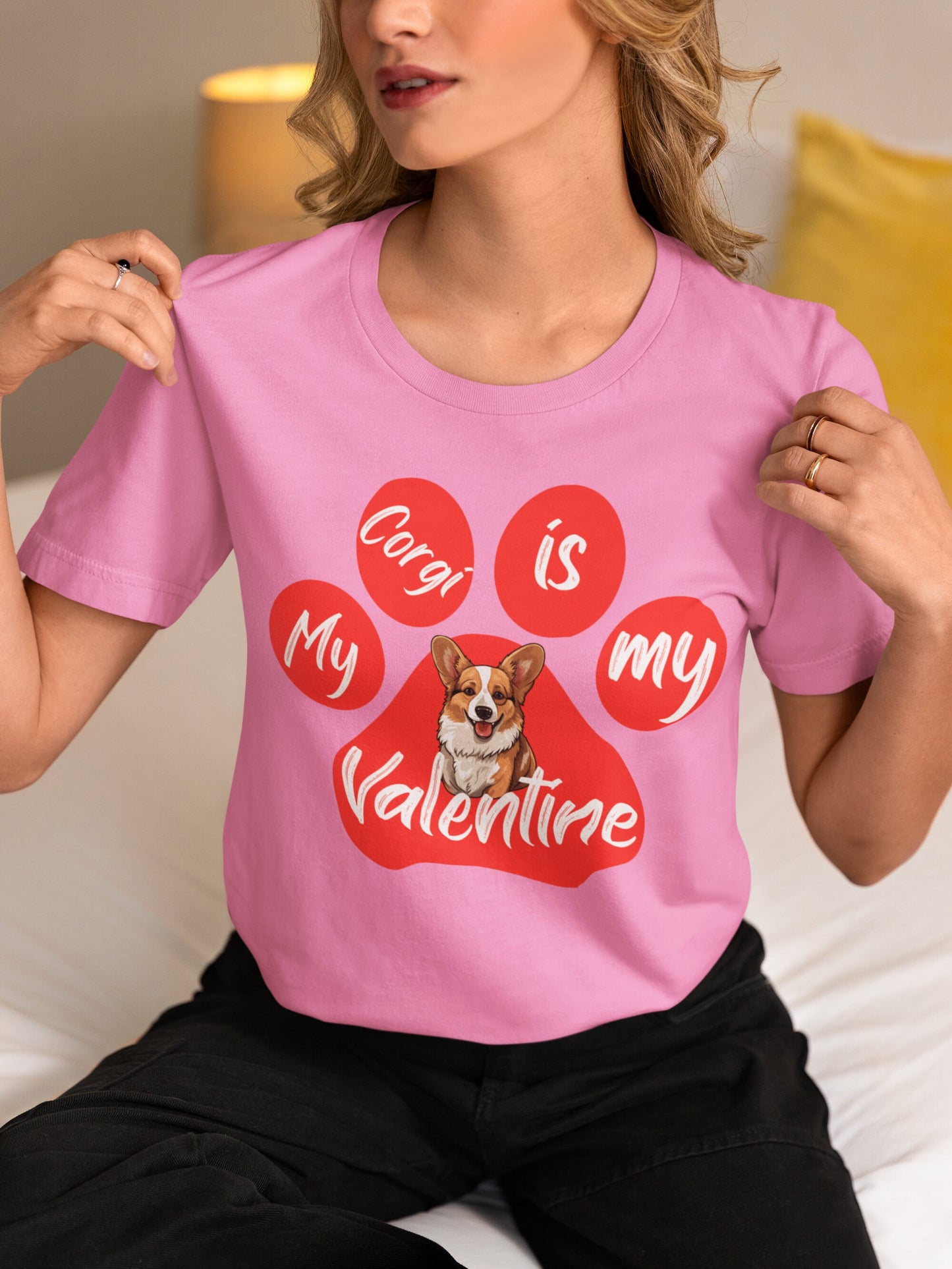 My Corgi is my Valentine Dog Mom Dog Dad Valentines day Tshirt Sweatshirt Hoodie for men and women, Corgi dog owner Val Shirt