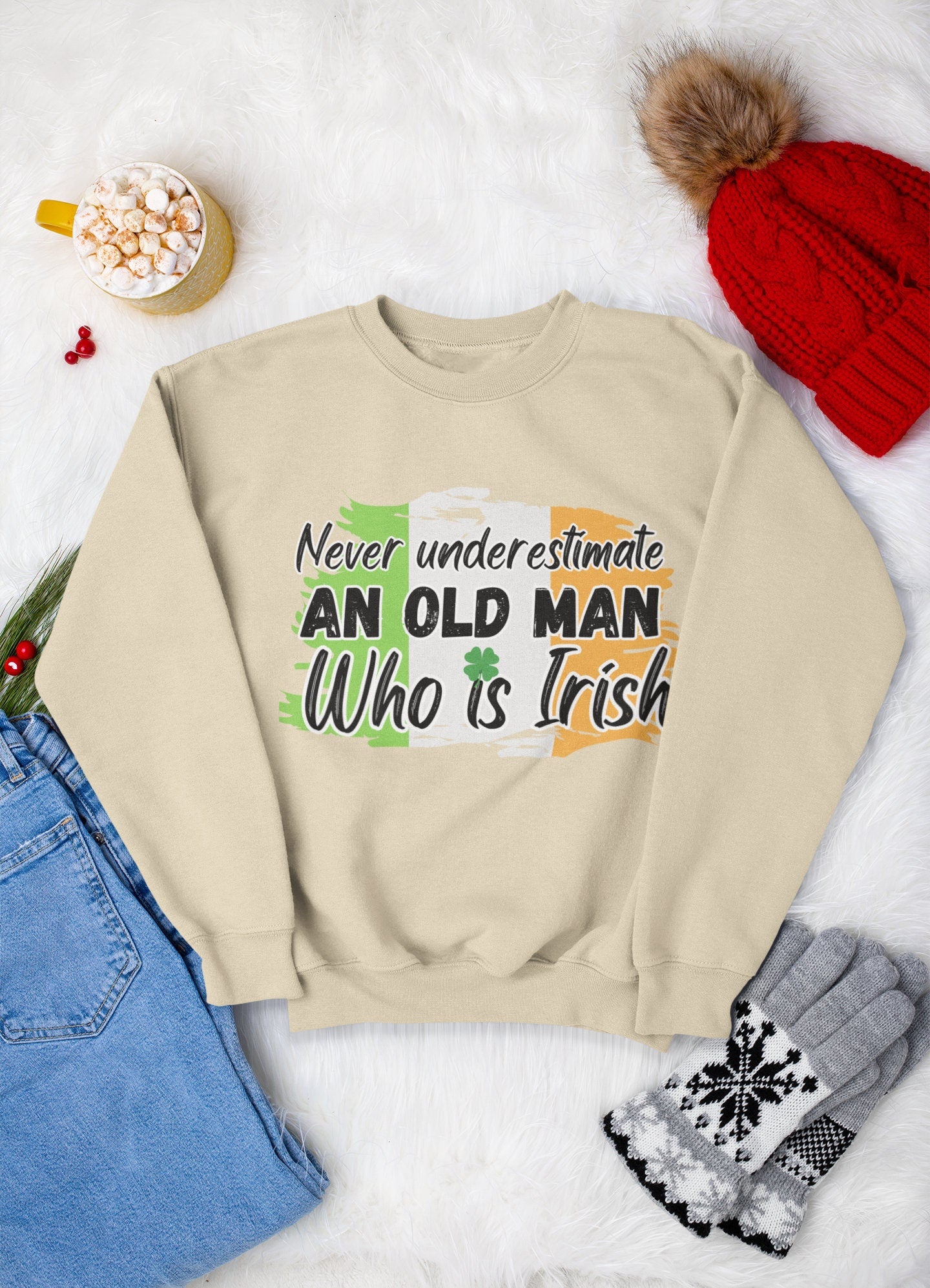 Funny Irish Old Man Sweatshirt Tshirt Hoodie for husband man grand dad father Unisex Crewneck Winter